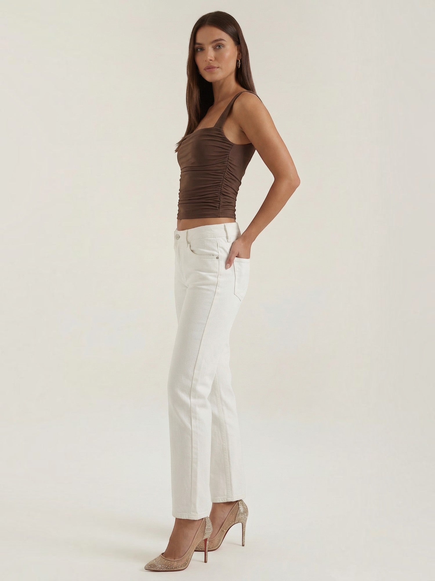 Ruched Square Neck Tank Top