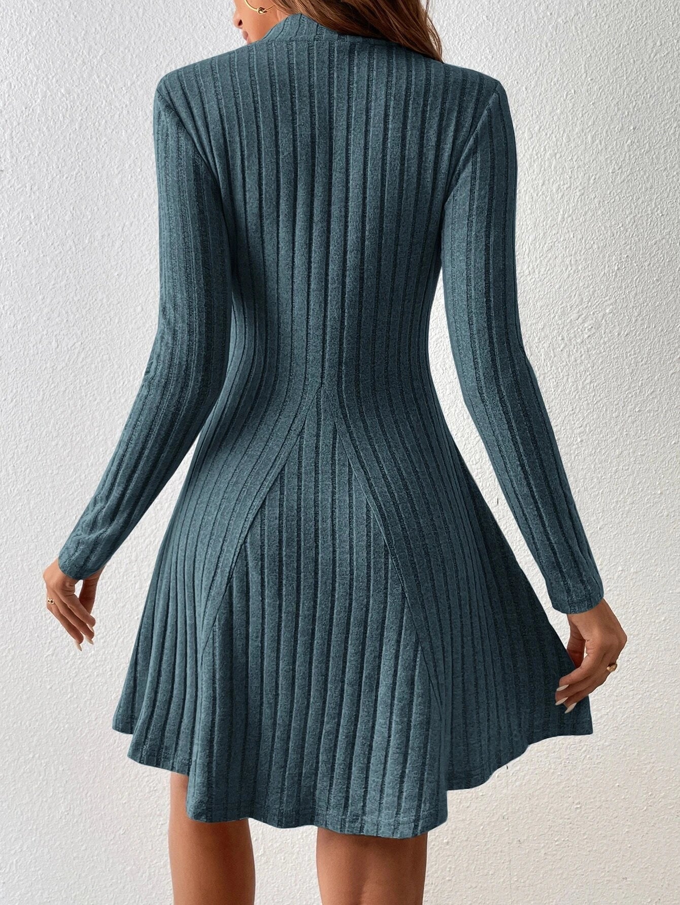 Mock Neck Flare Long Sleeve Mini Dress