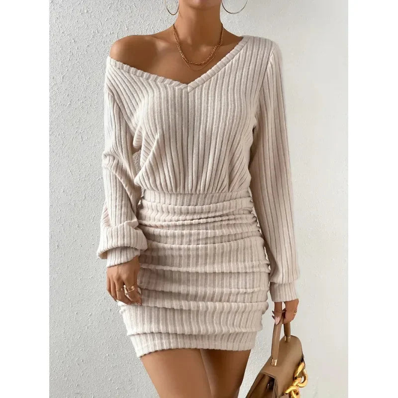 V-Neck Wrap Bodycon Midi Dress