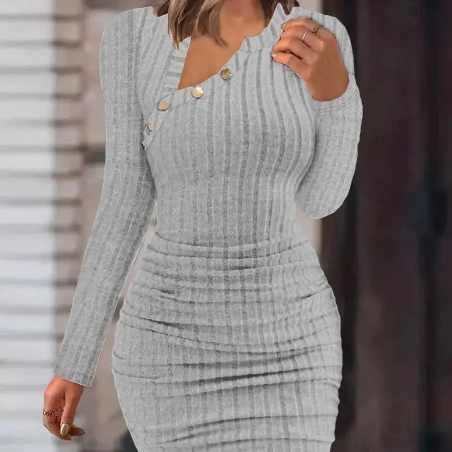 Ribbed Button Wrap Knit Mini Dress