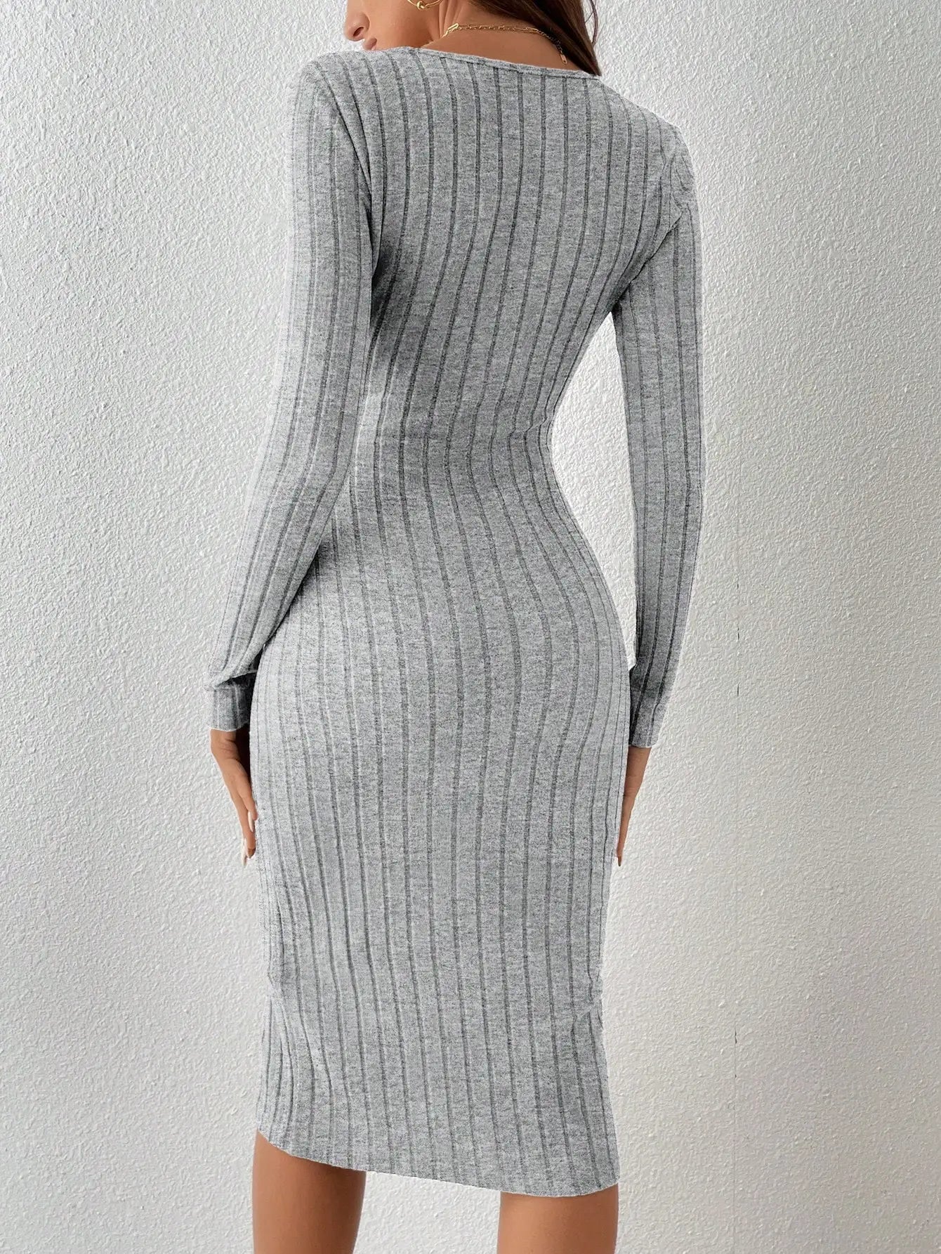 Slim Fit Knit Waist Detail Midi Dress