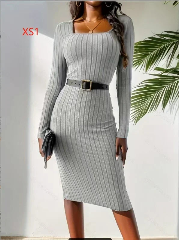 Slim Fit Knit Waist Detail Midi Dress