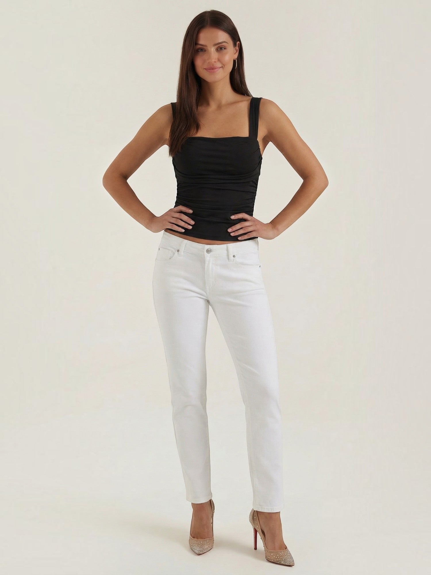 Ruched Square Neck Tank Top