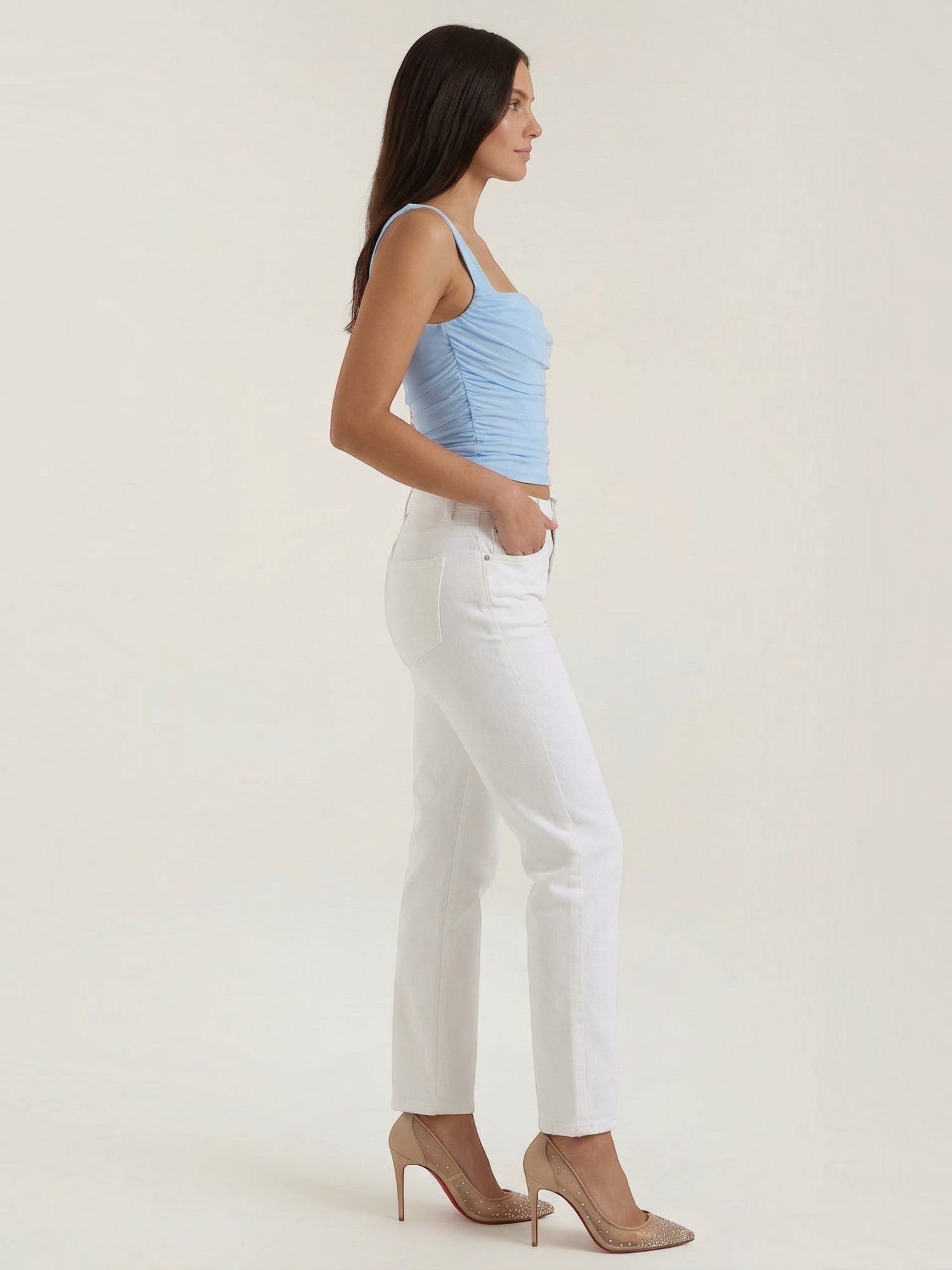 Ruched Square Neck Tank Top