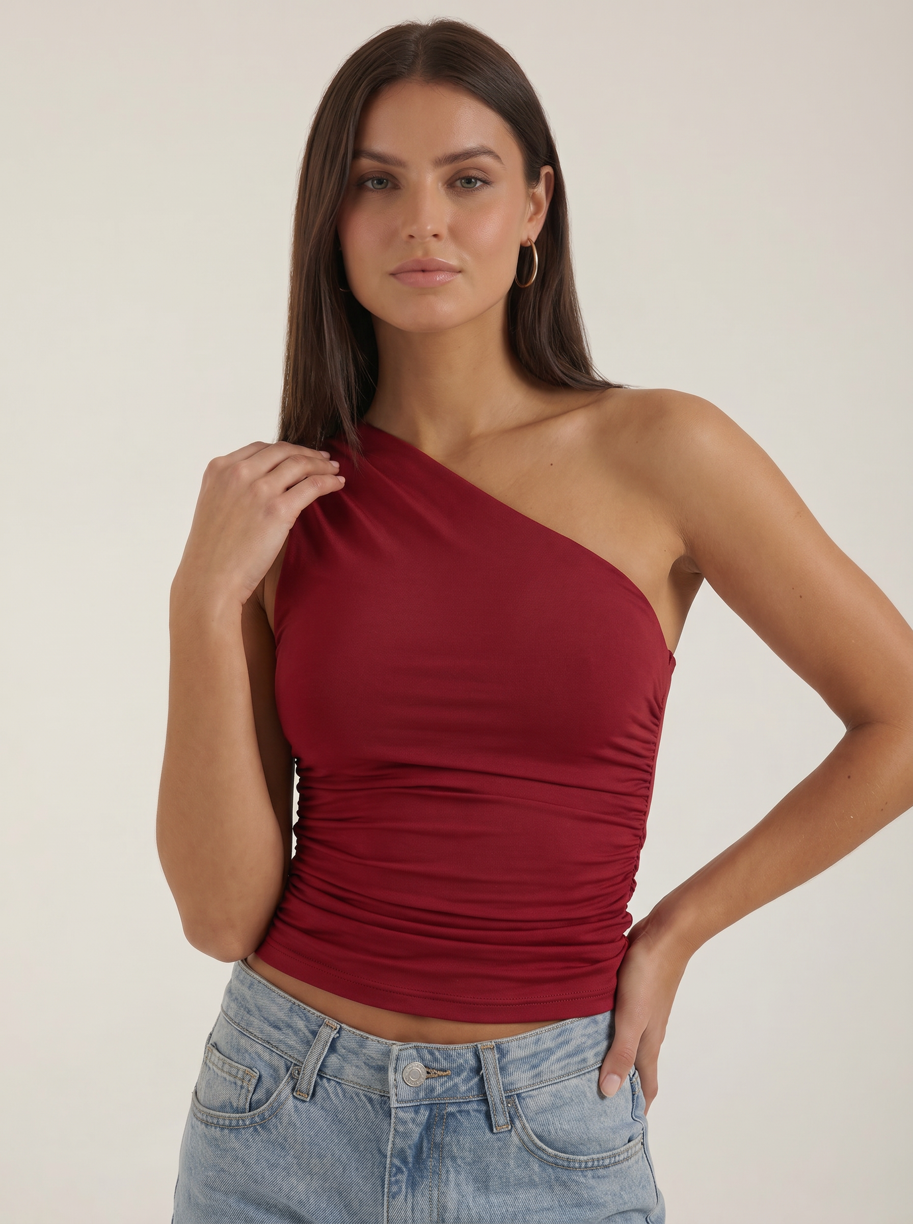 Ruched One Shoulder Top