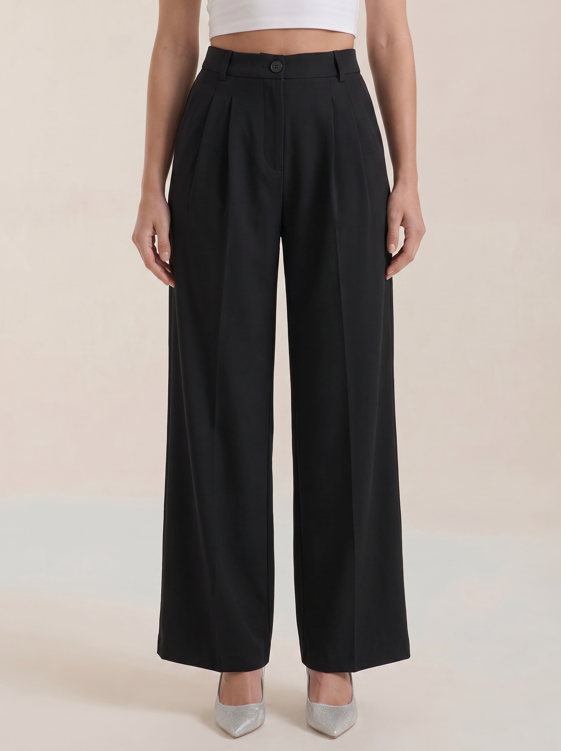 High Waist Pleated Wide Leg Trousers
