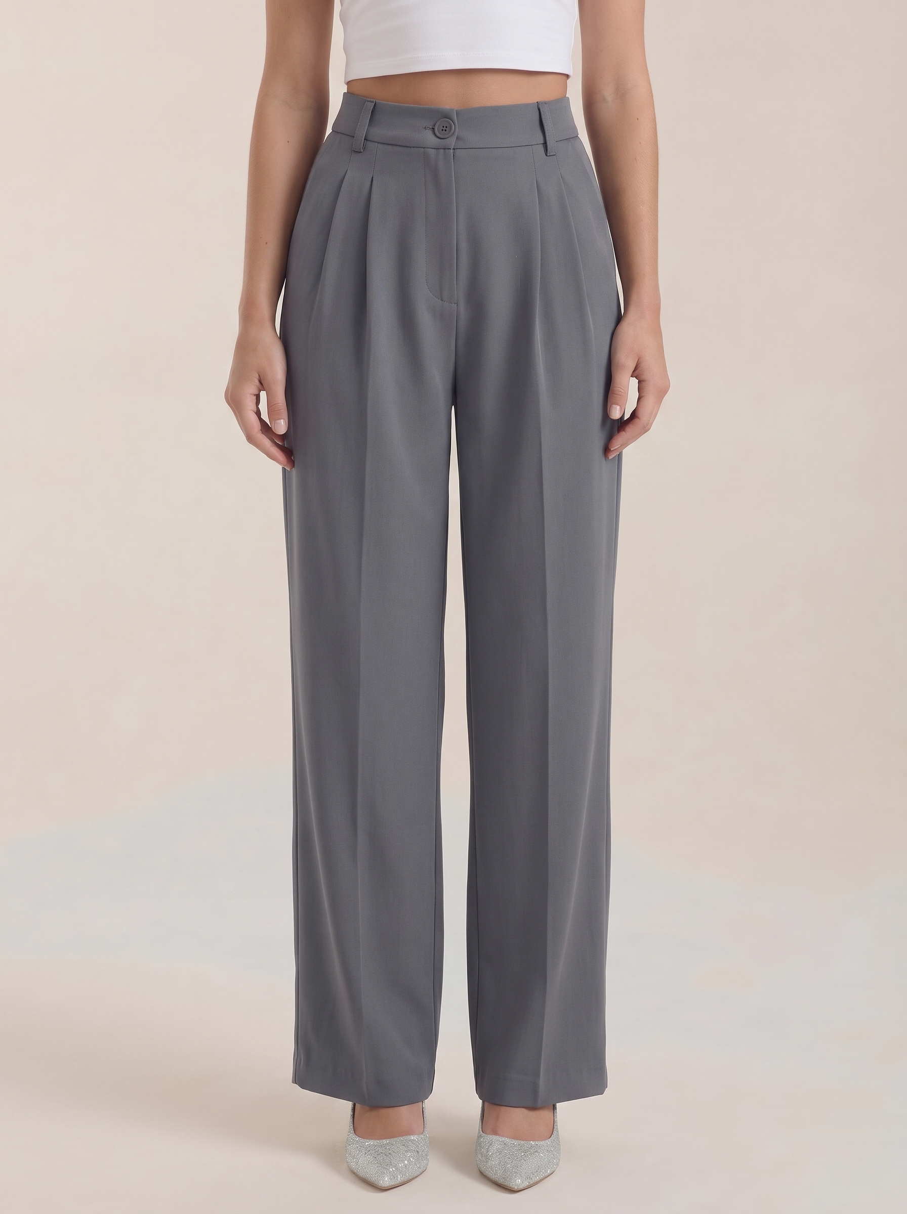 High Waist Pleated Wide Leg Trousers
