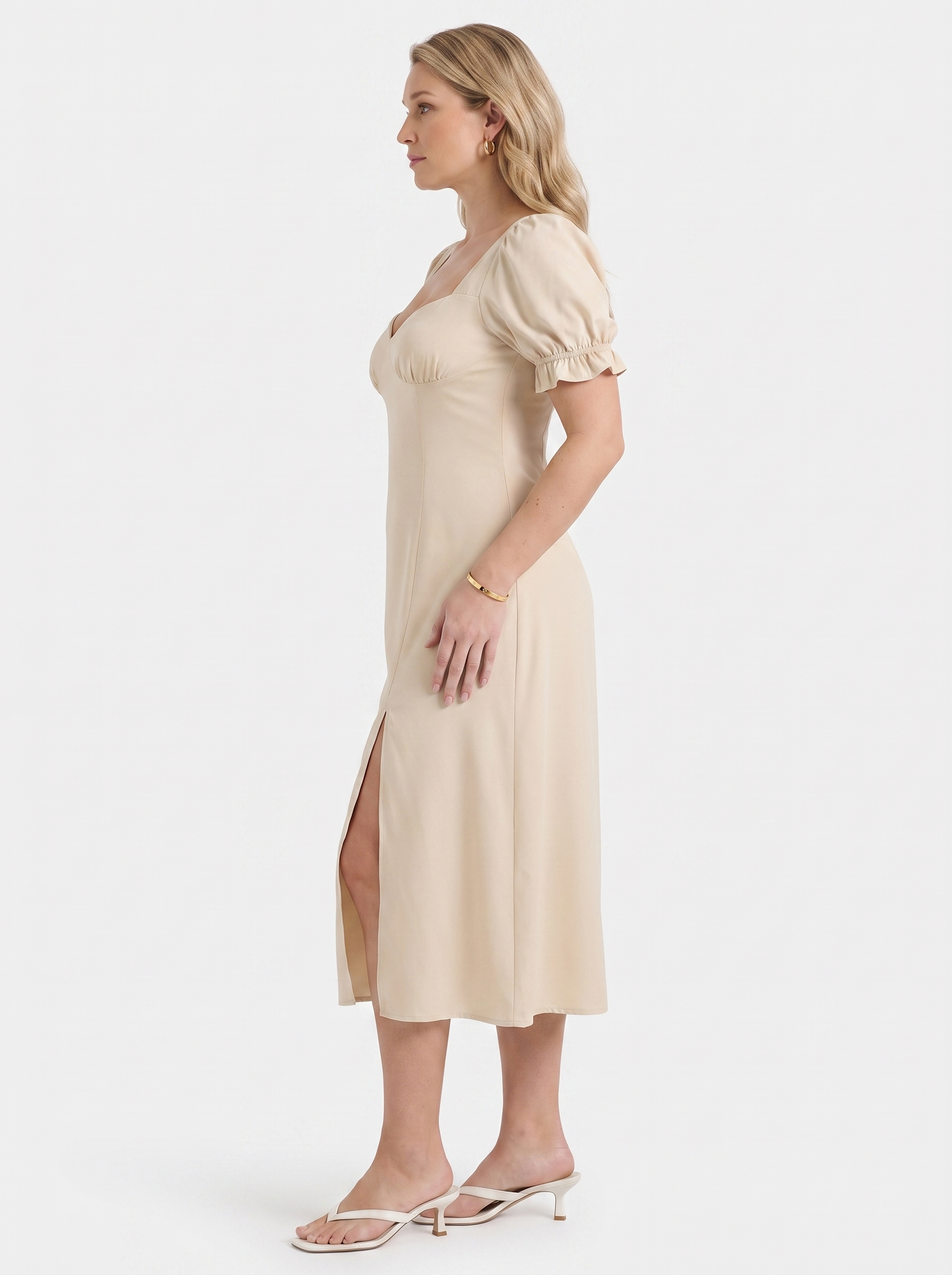 Sweetheart Midi Dress with Puff Sleeves