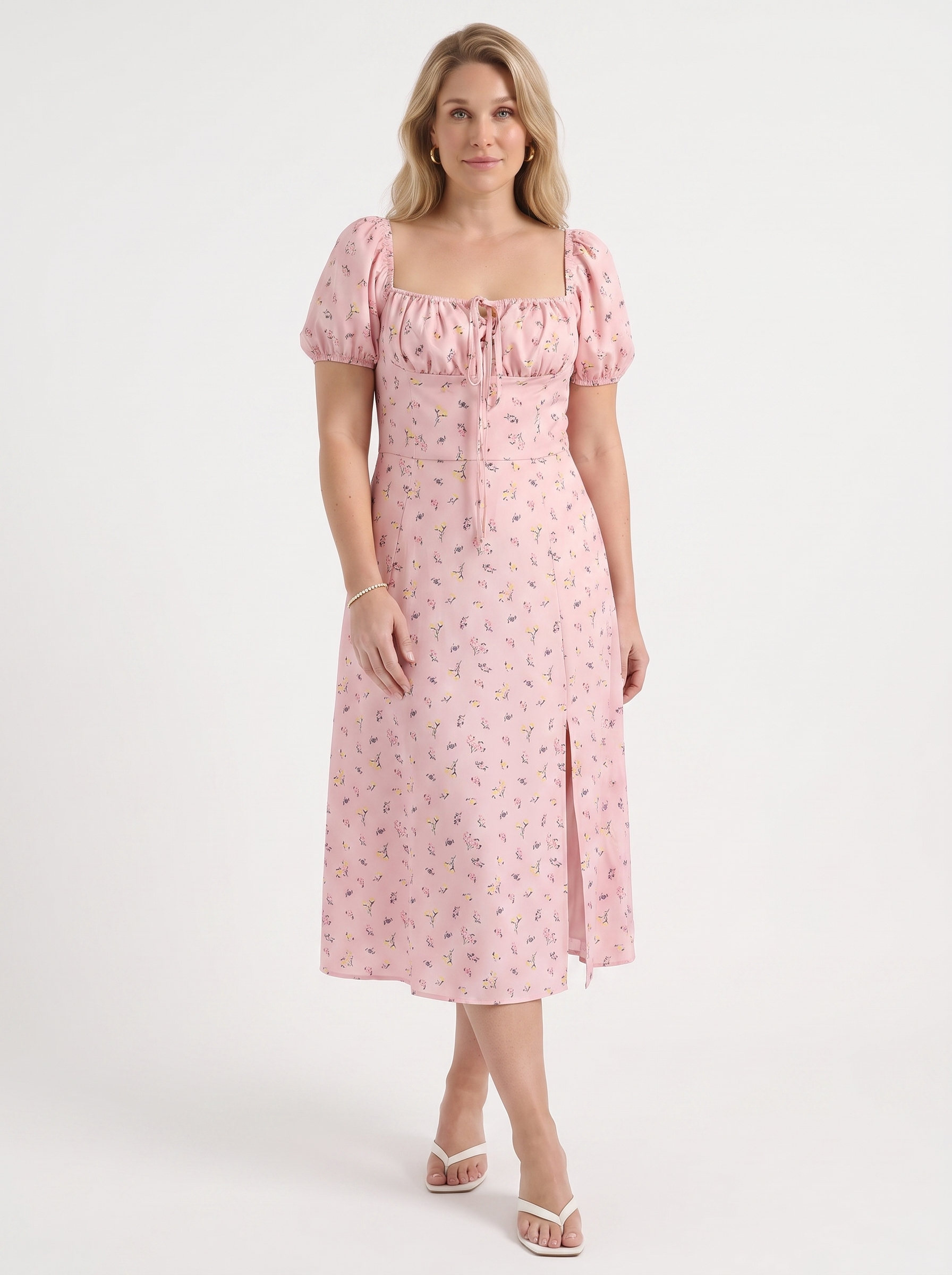 Floral Midi Dress with Puff Sleeves