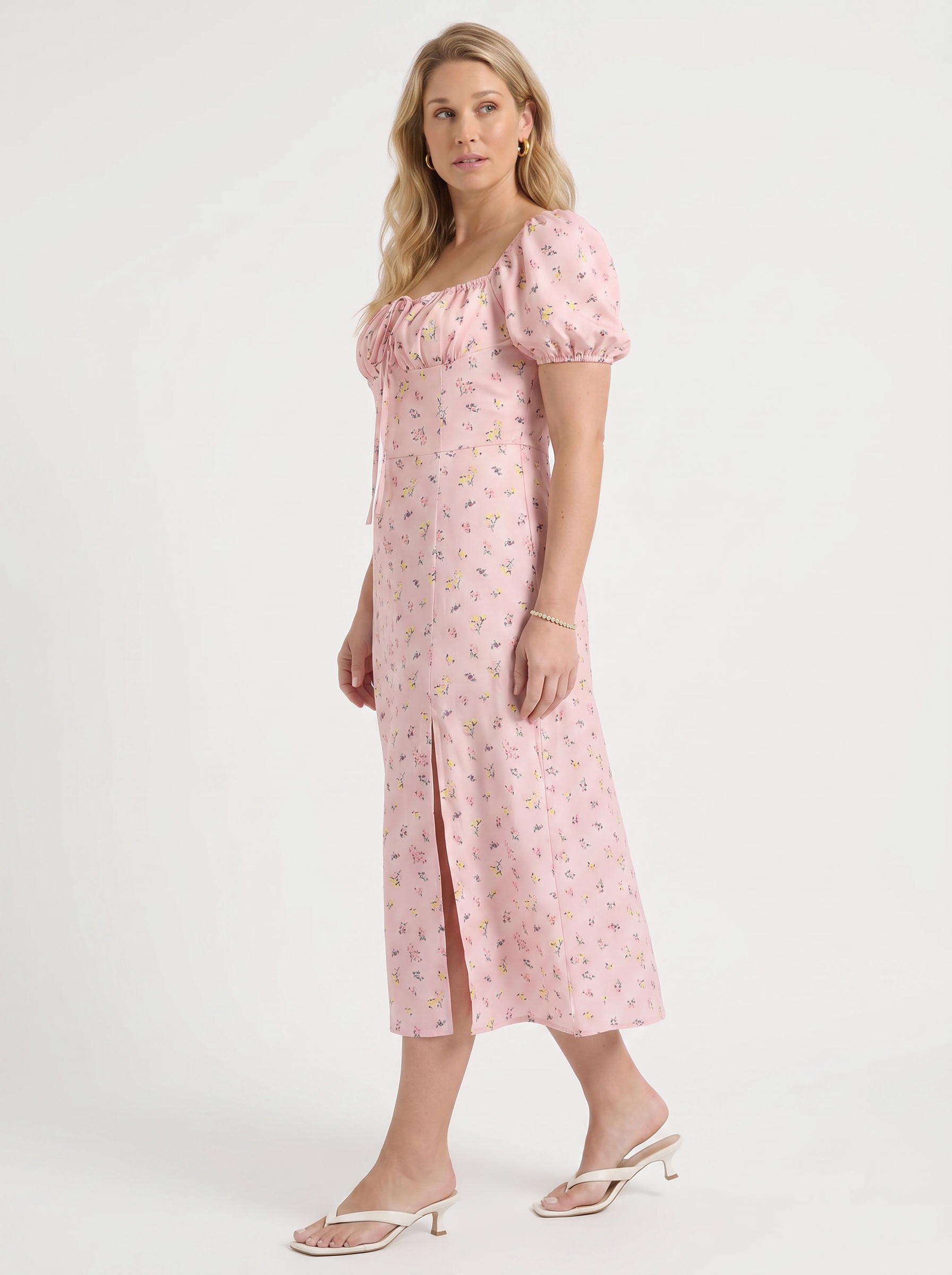 Floral Midi Dress with Puff Sleeves