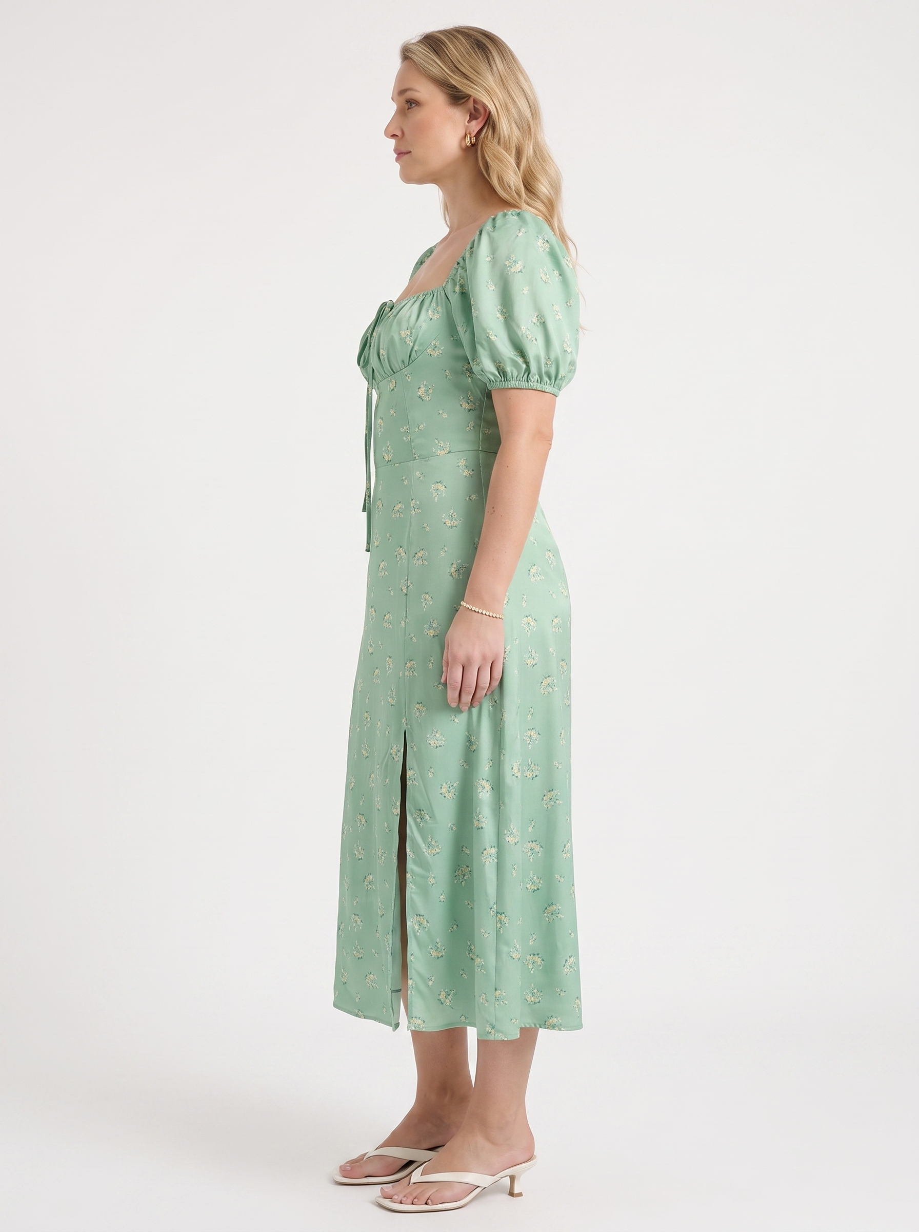 Floral Midi Dress with Puff Sleeves