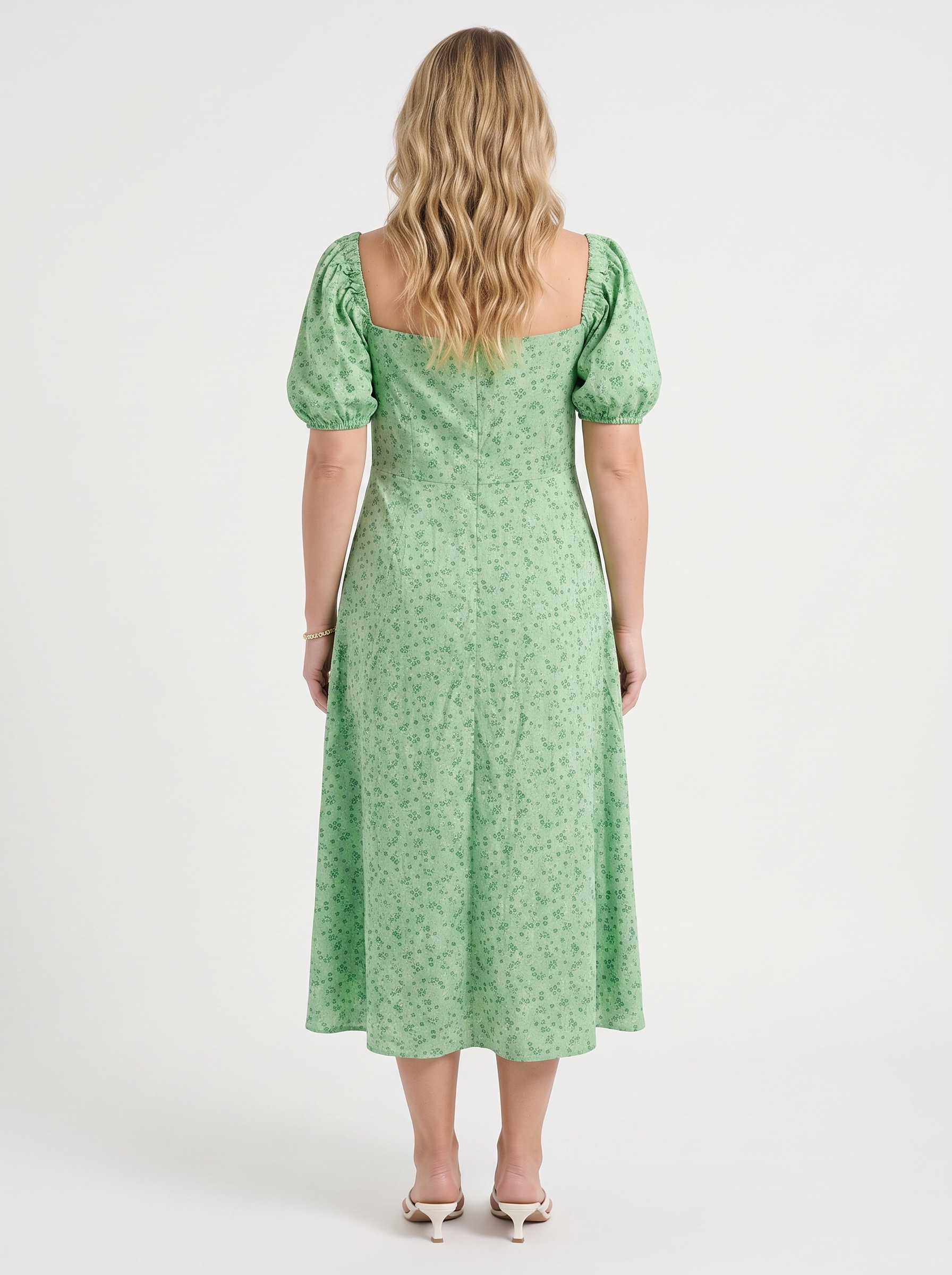 Floral Midi Dress with Puff Sleeves