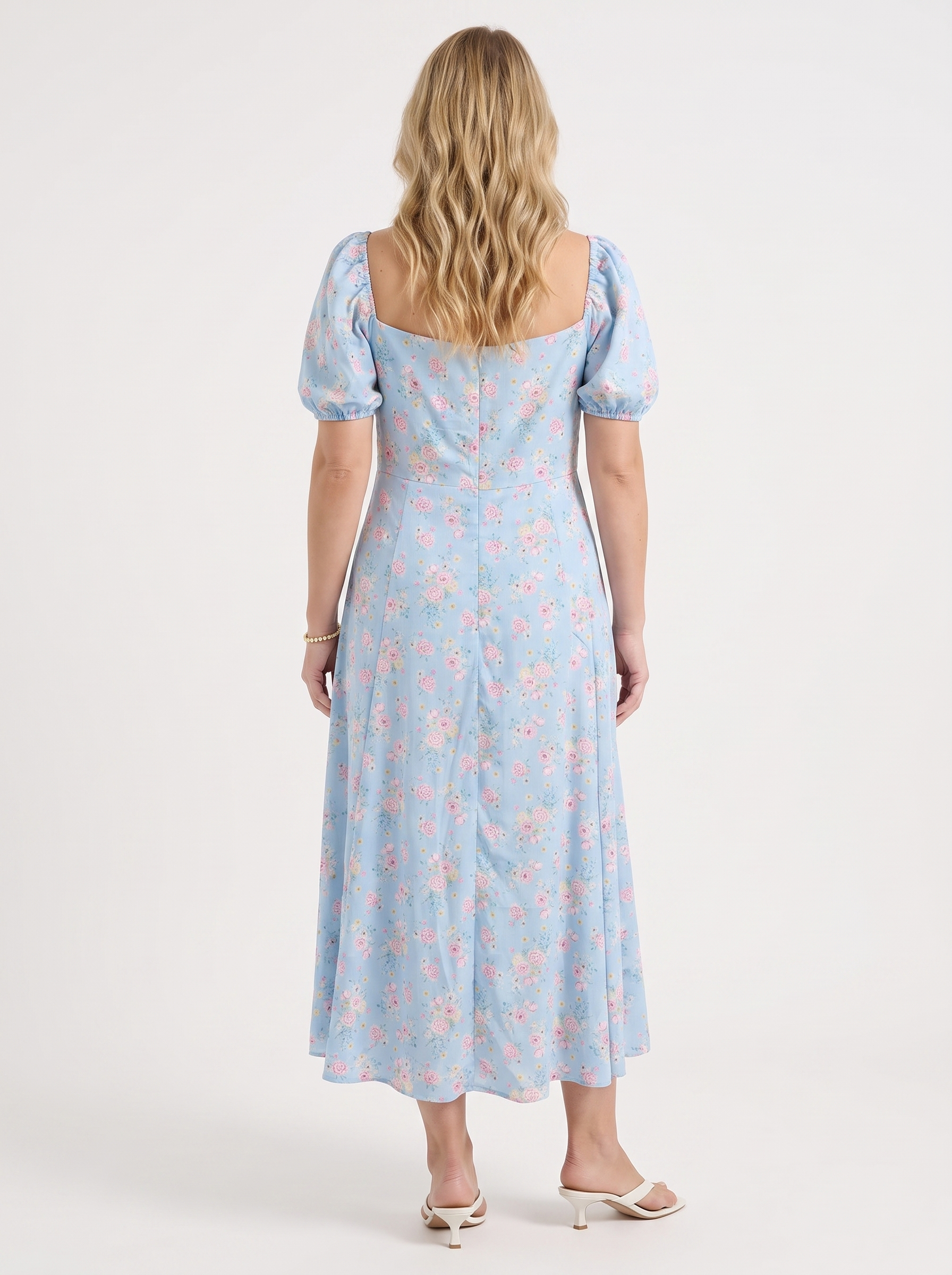 Floral Midi Dress with Puff Sleeves