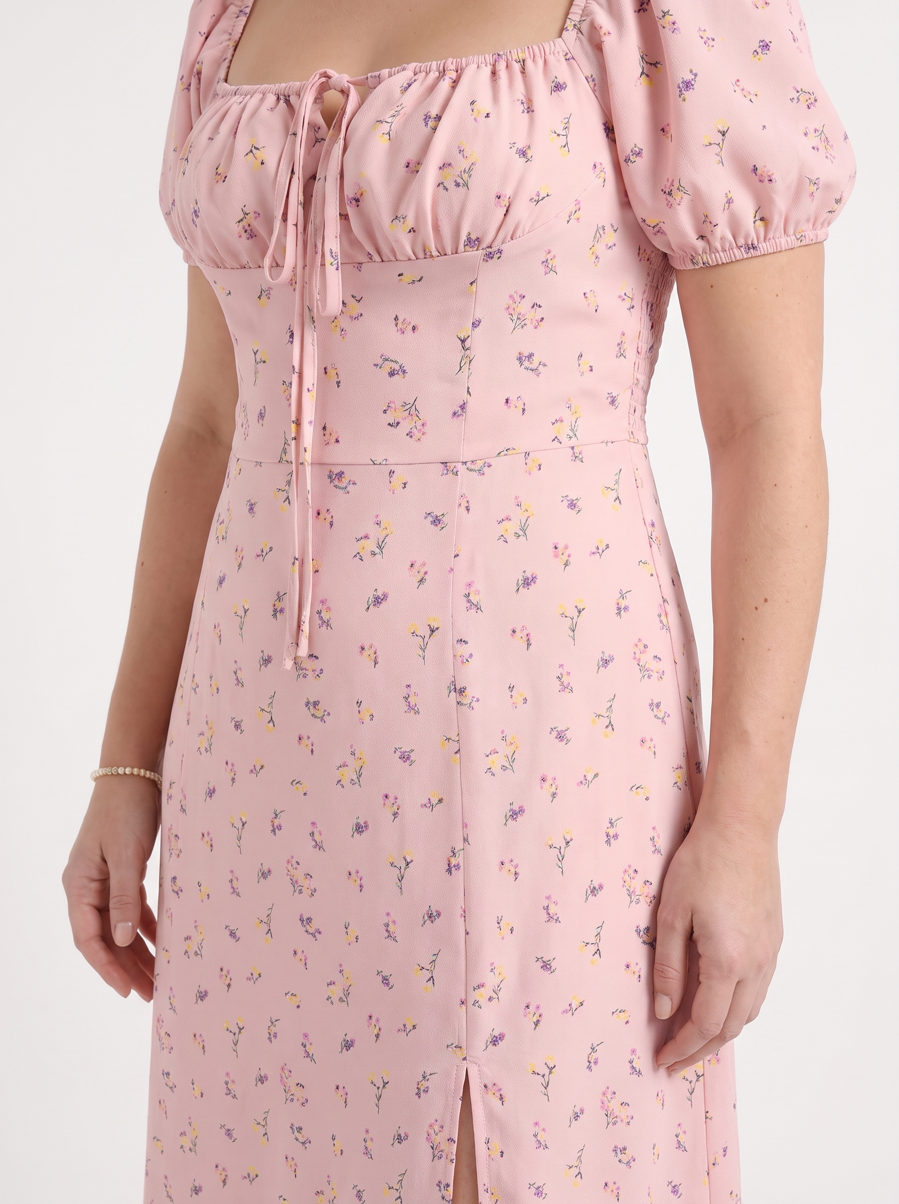Floral Midi Dress with Puff Sleeves