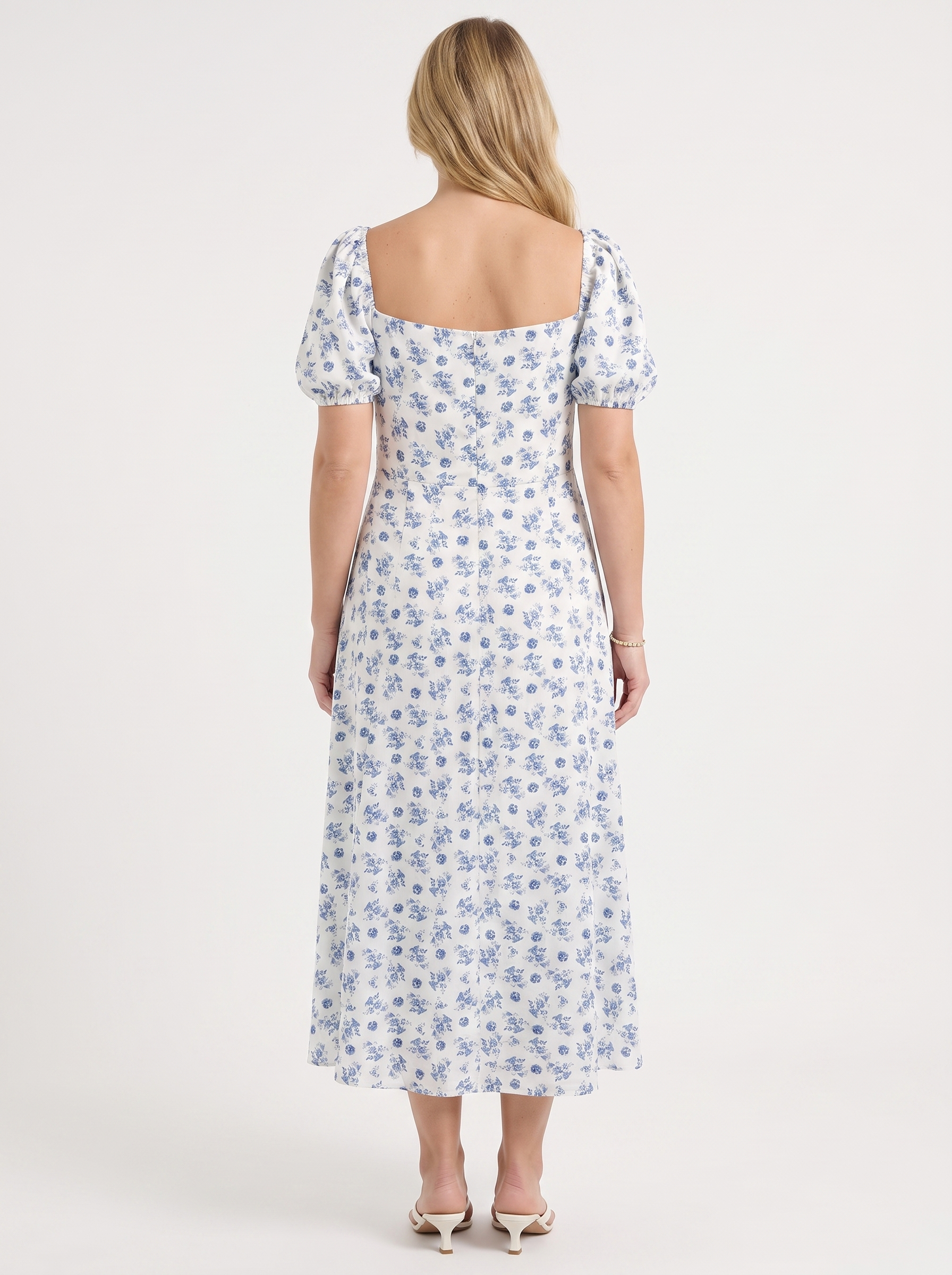 Floral Midi Dress with Puff Sleeves