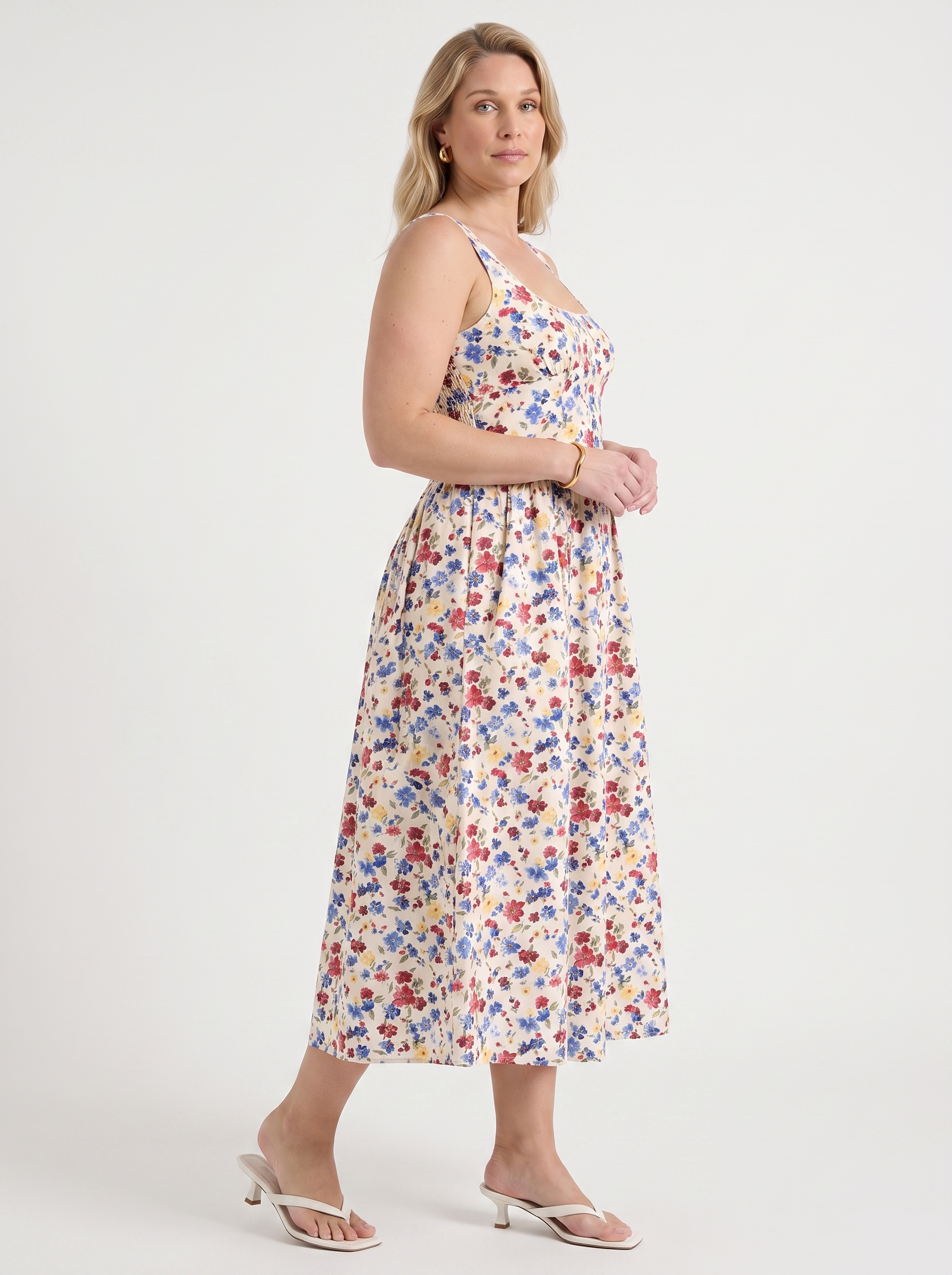 Floral Midi Dress with Square Neck