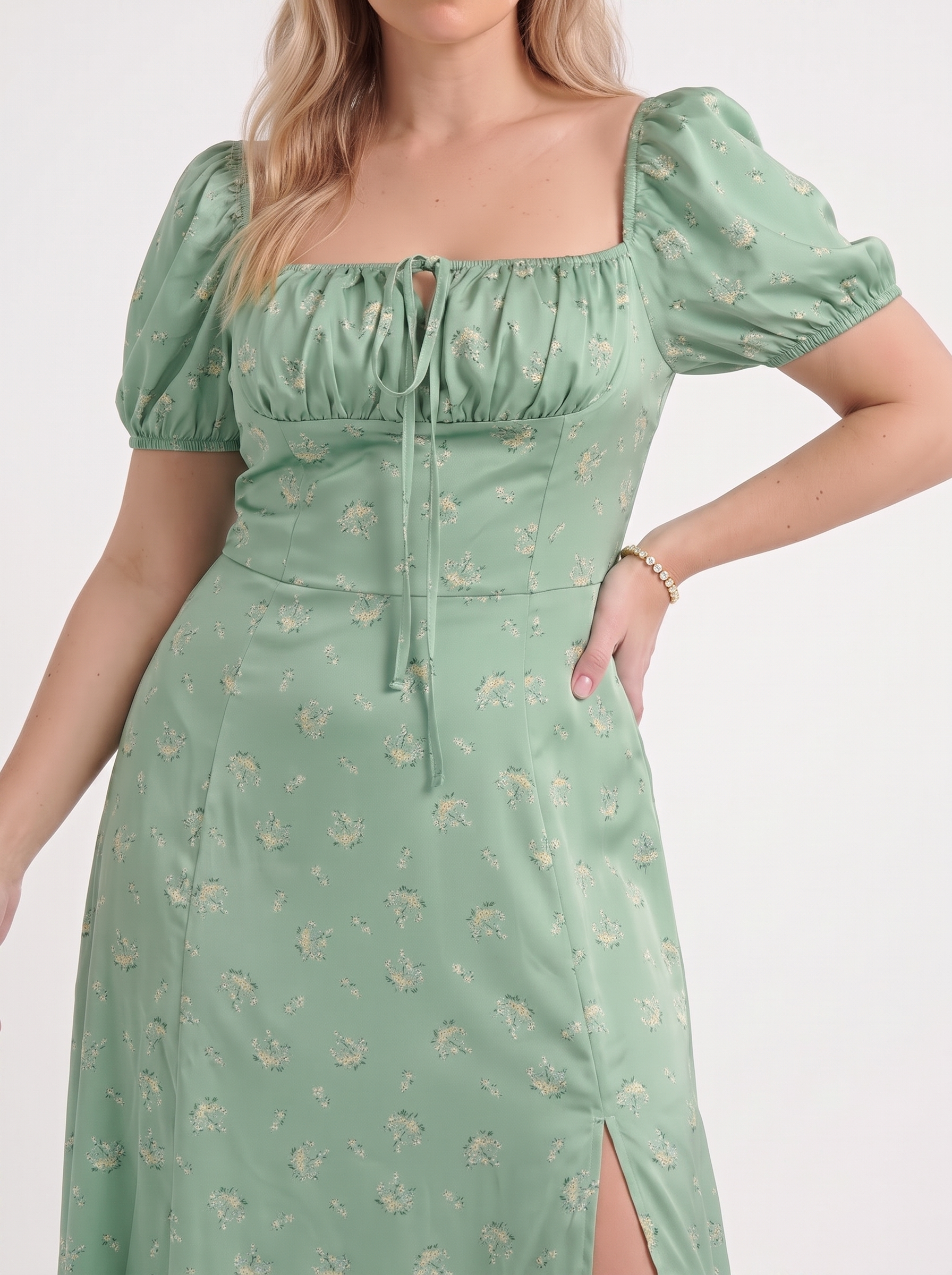 Floral Midi Dress with Puff Sleeves