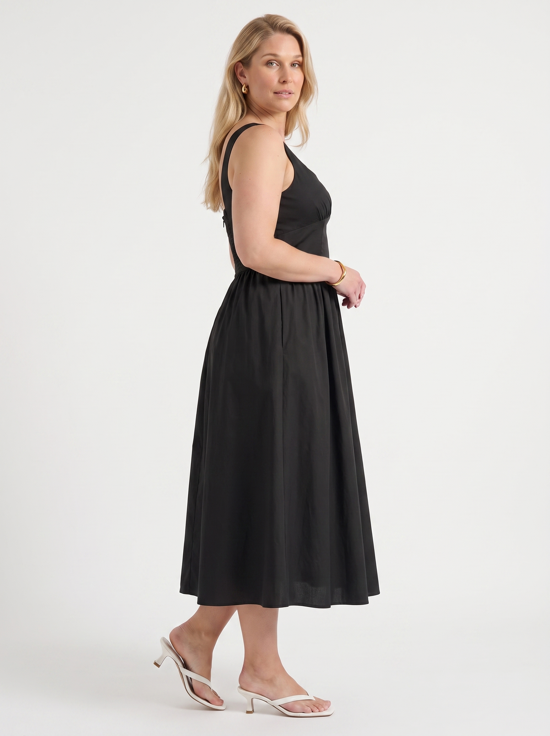 Floral Midi Dress with Square Neck