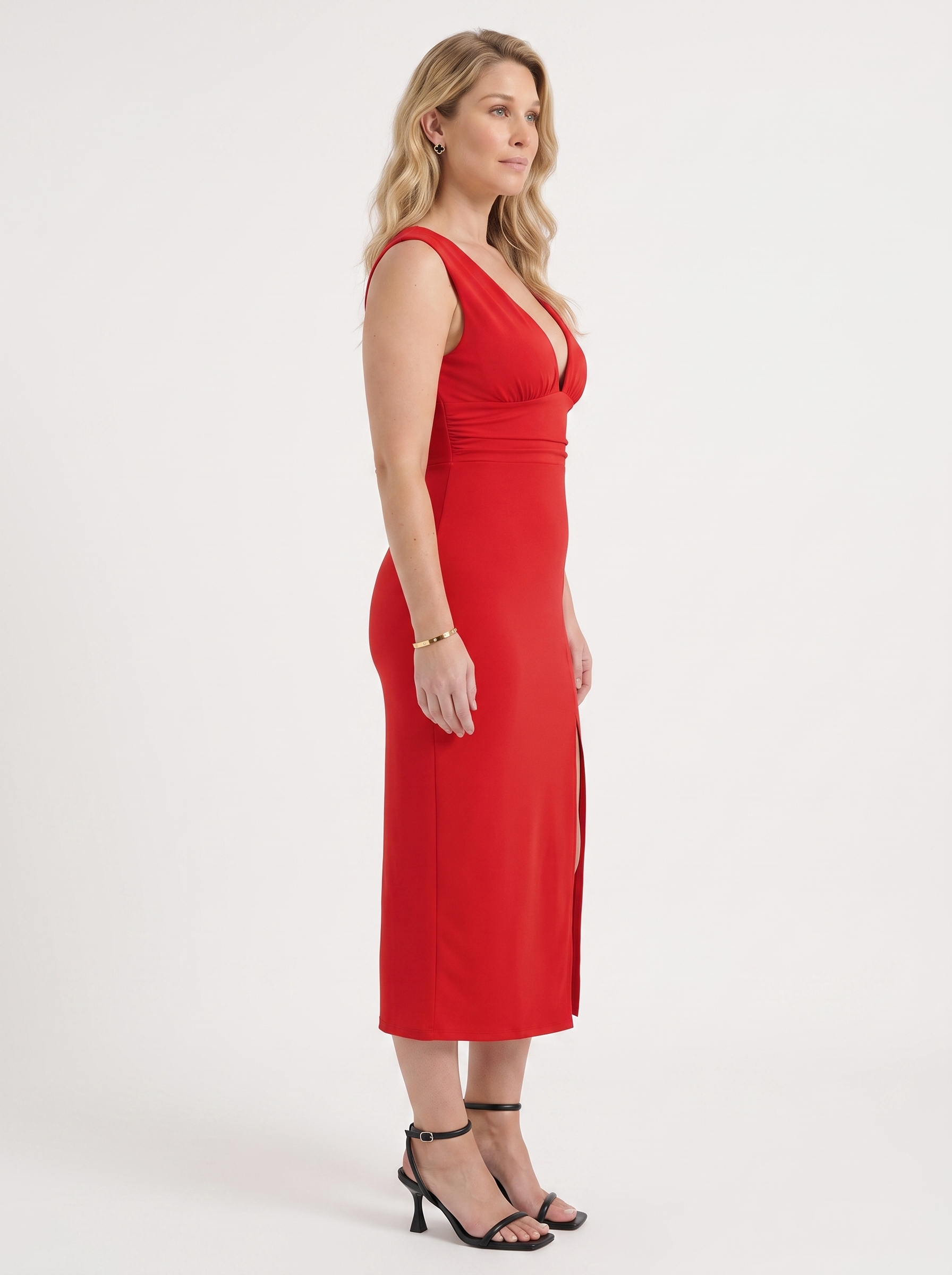 V-Neck Midi Dress with Side Slit