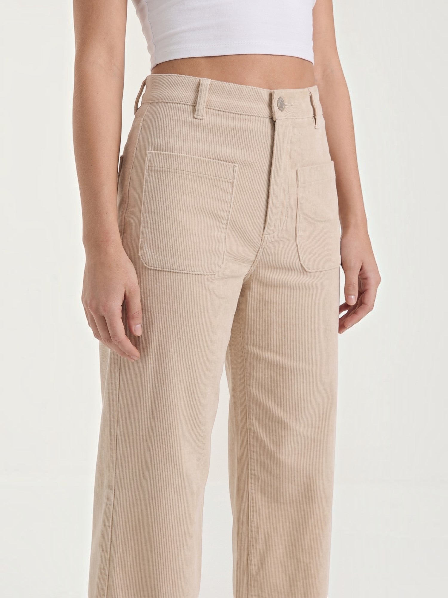 Corduroy Wide Leg Trousers with Patch Pockets