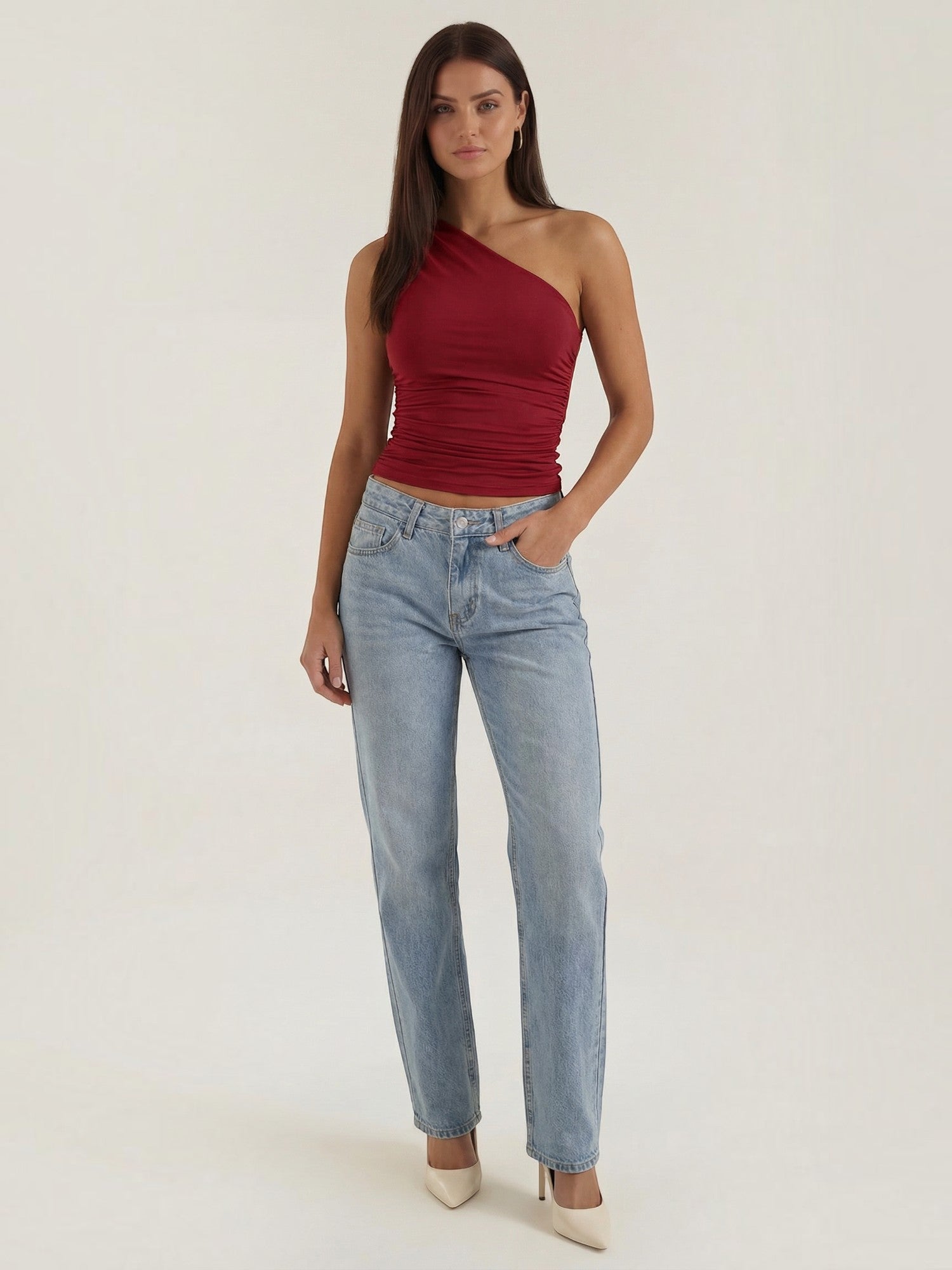 Ruched One Shoulder Top