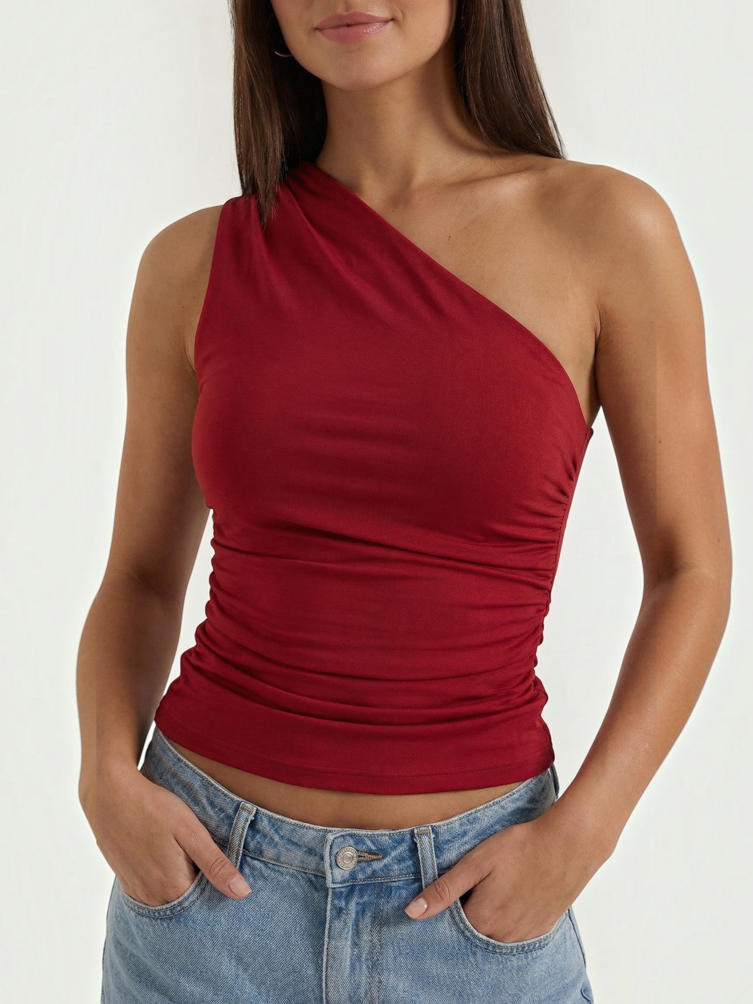 Ruched One Shoulder Top