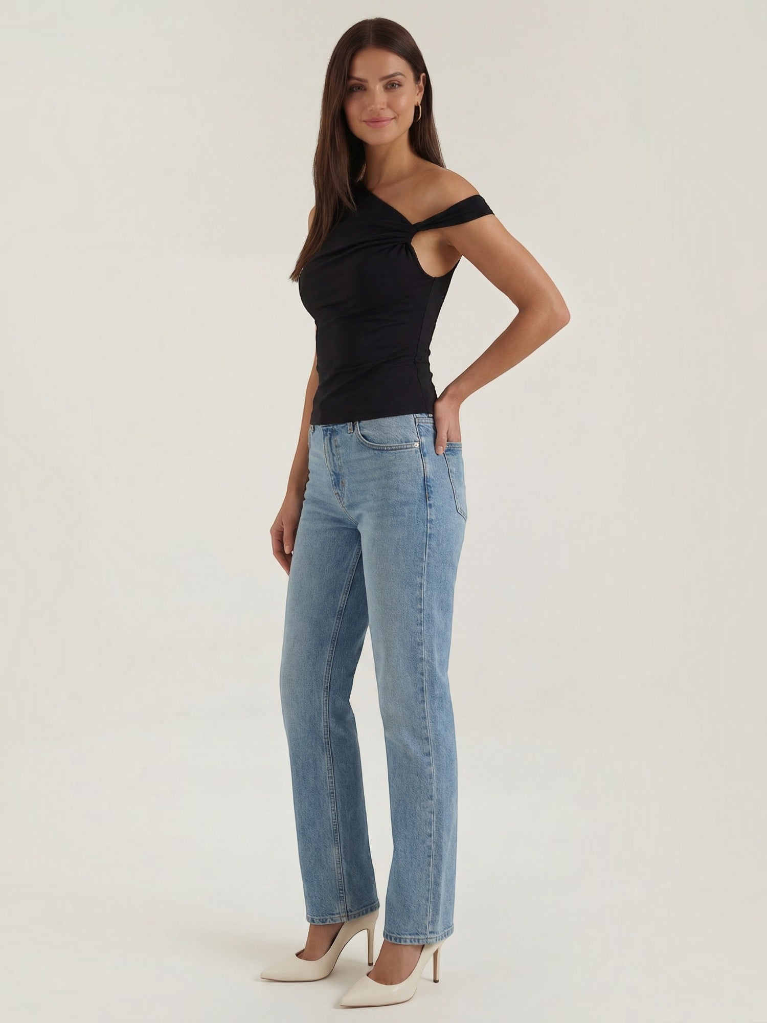Asymmetric Off Shoulder Ruched Top