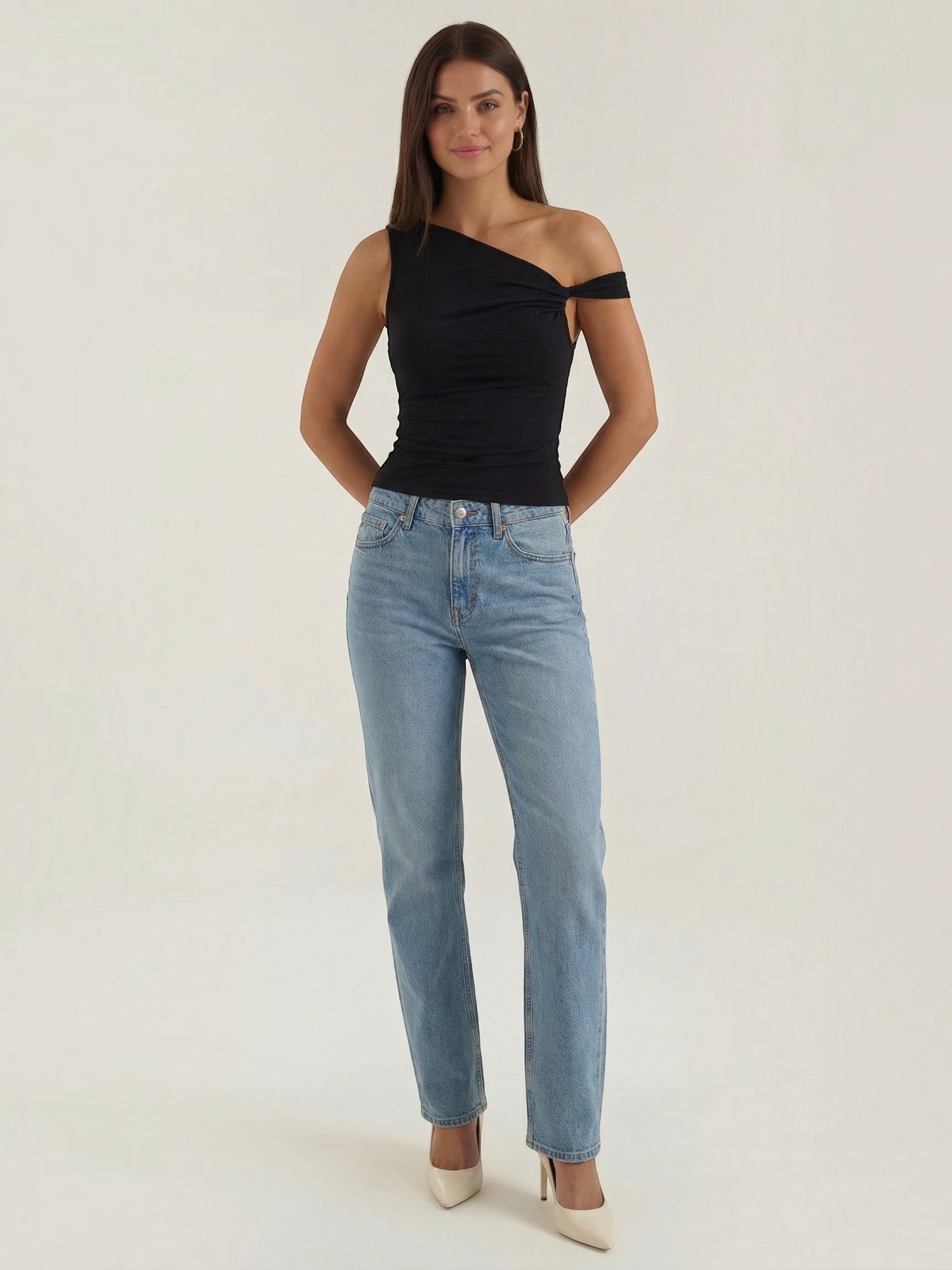 Asymmetric Off Shoulder Ruched Top