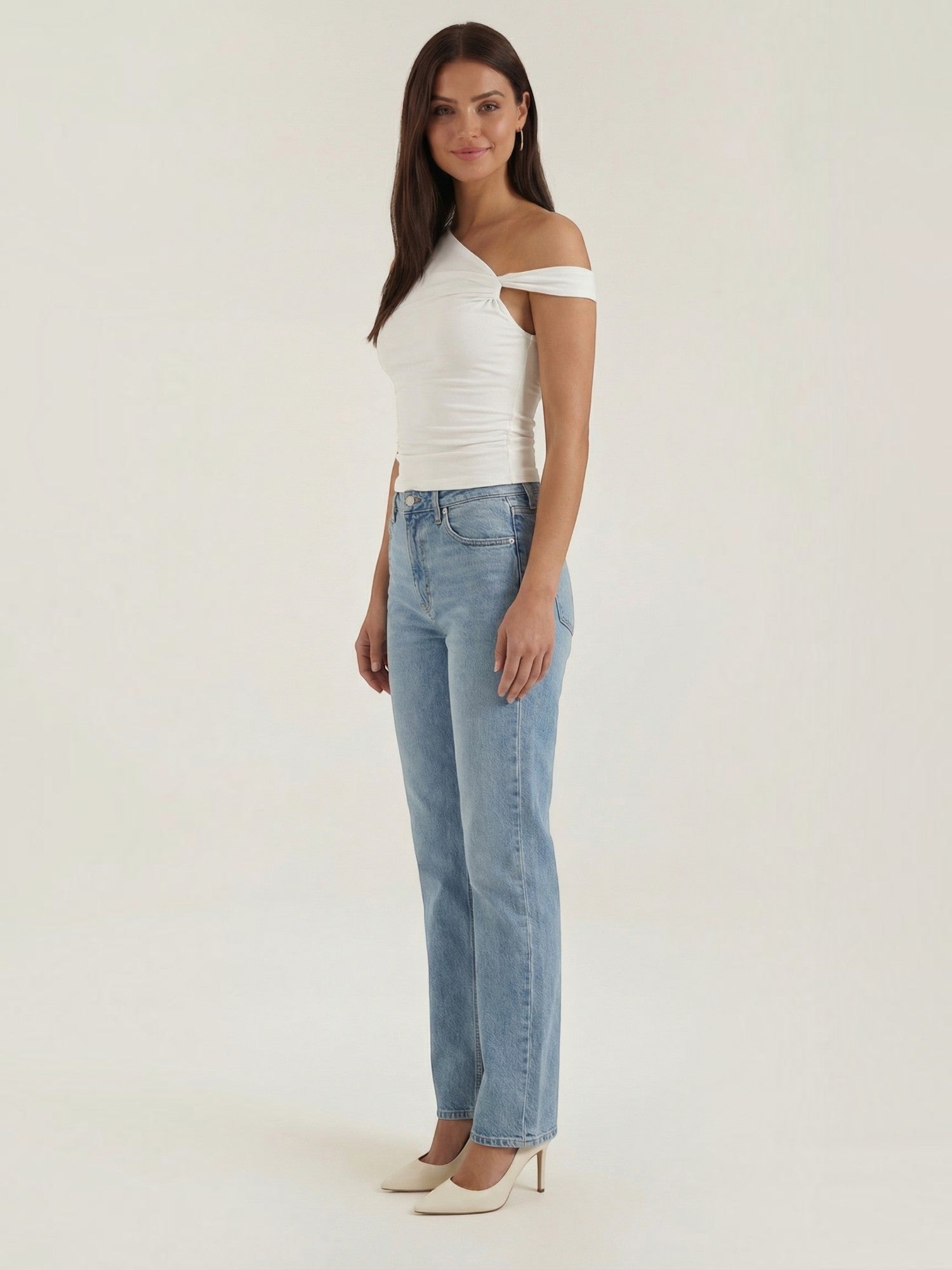 Asymmetric Off Shoulder Ruched Top