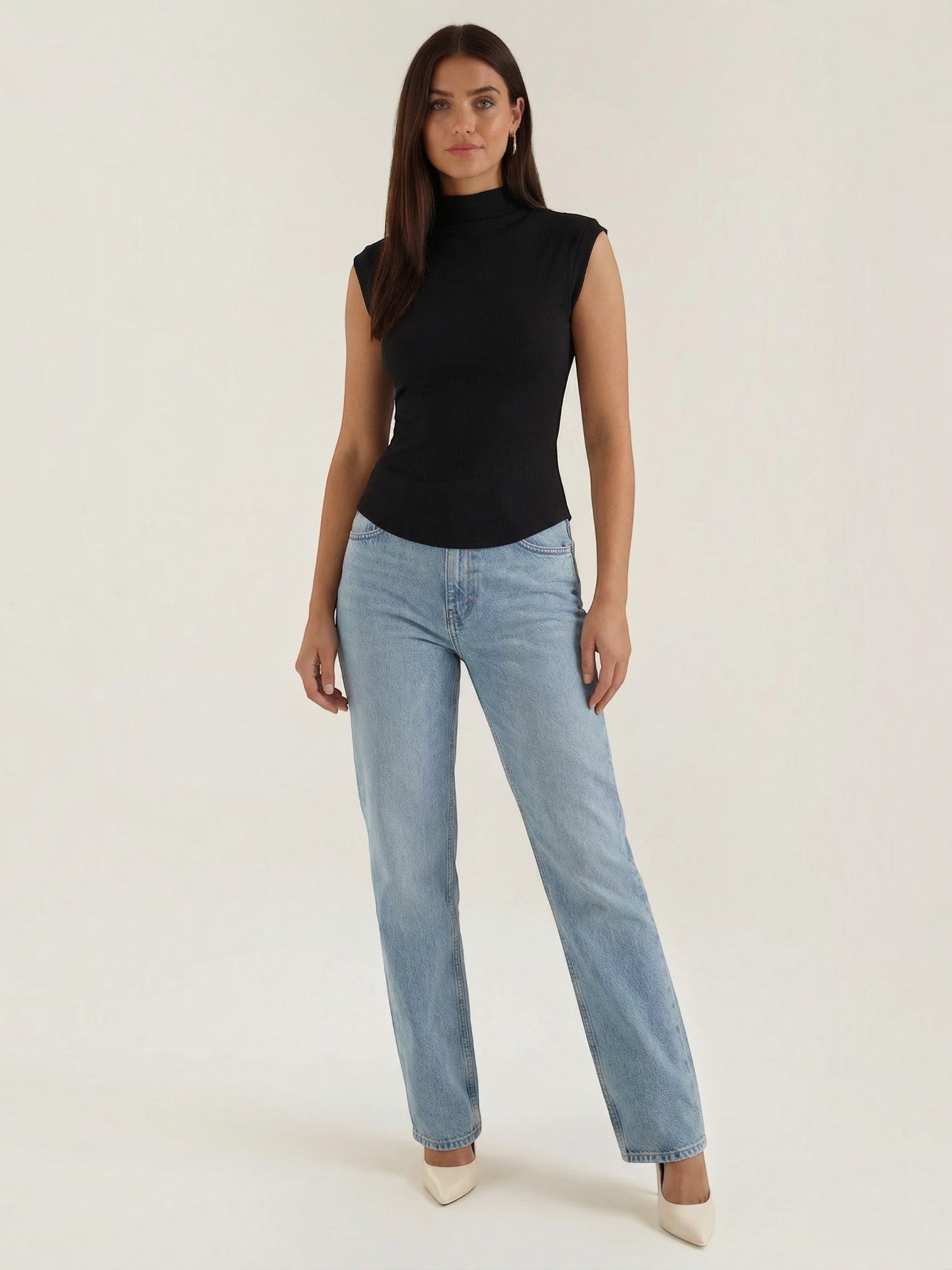 Ribbed Mock Neck Knit Top