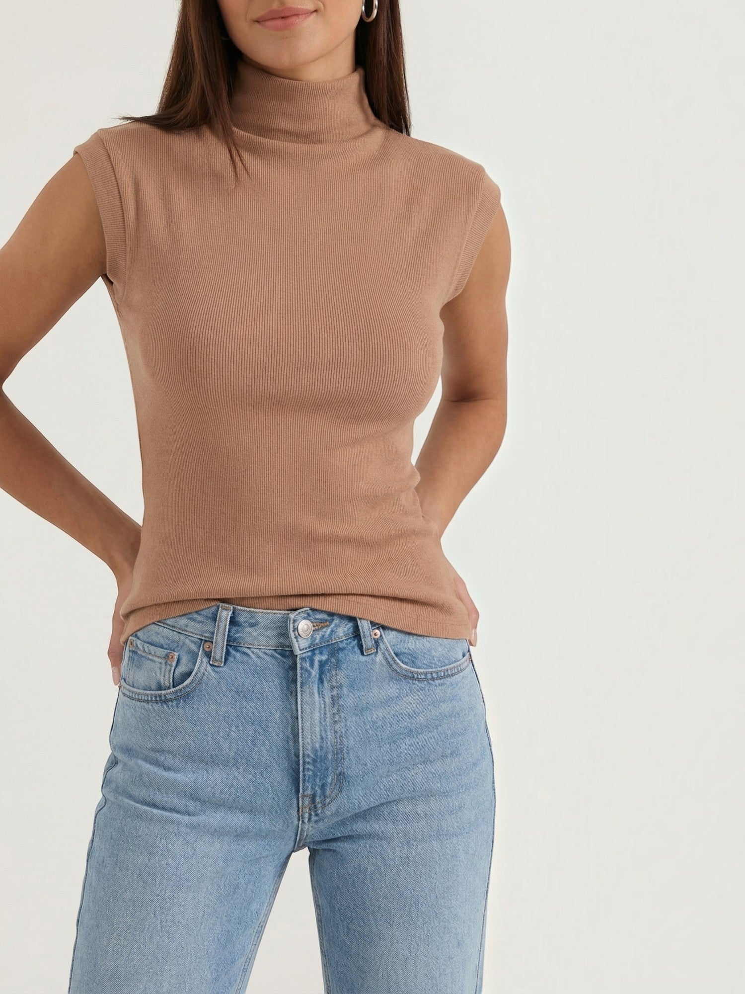Ribbed Mock Neck Knit Top