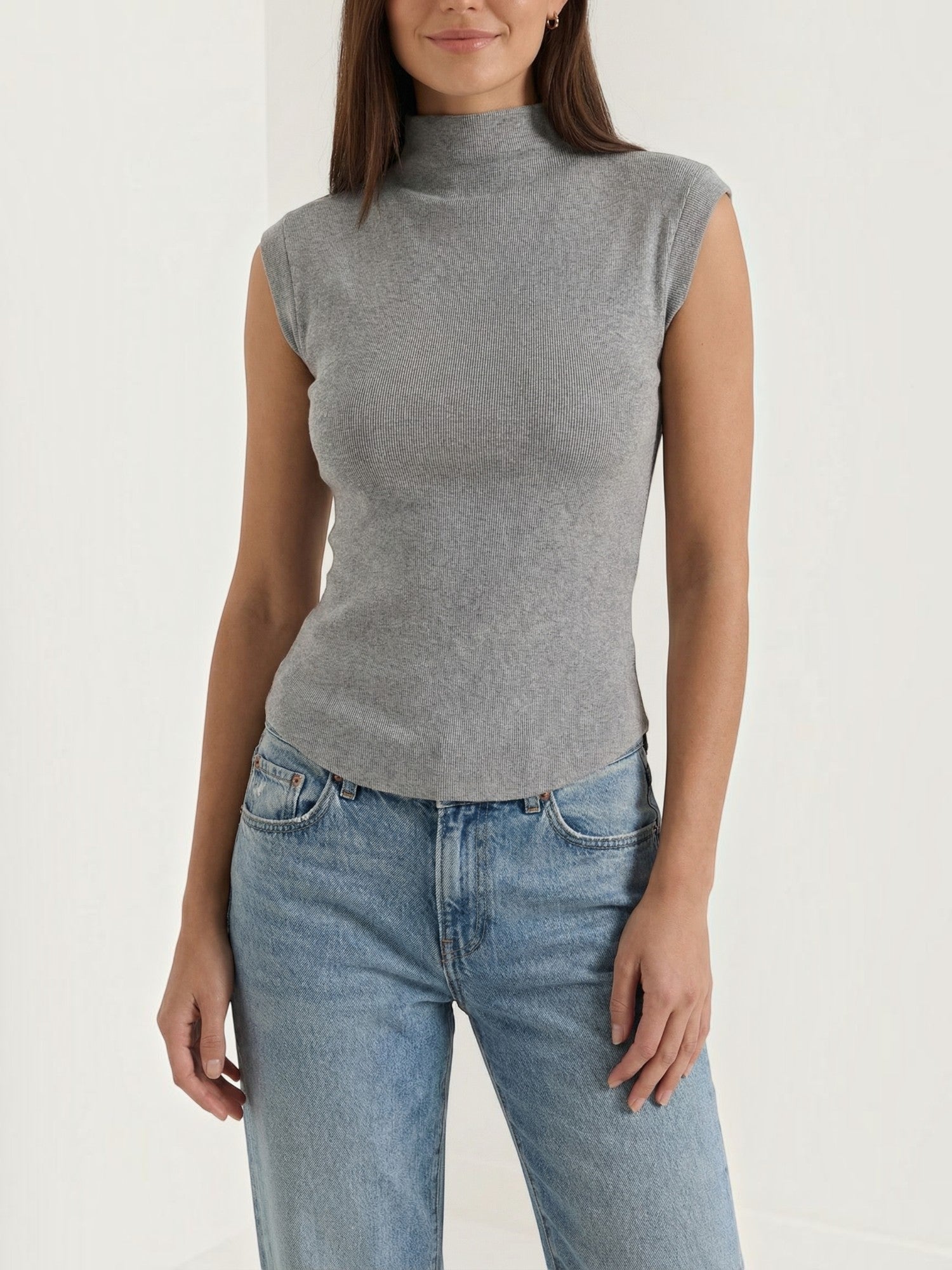 Ribbed Mock Neck Knit Top