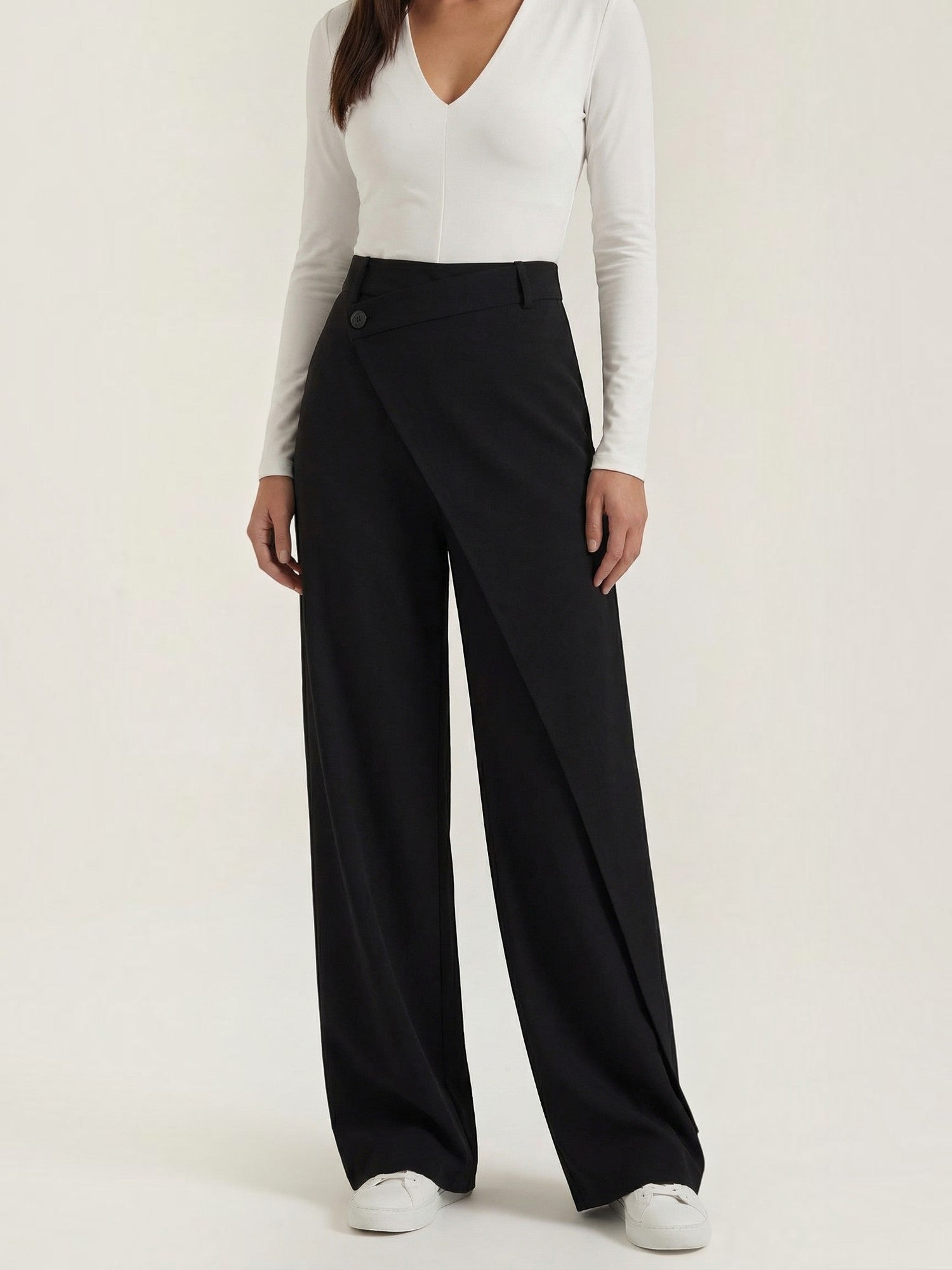 Wrap Front Wide Leg Trousers