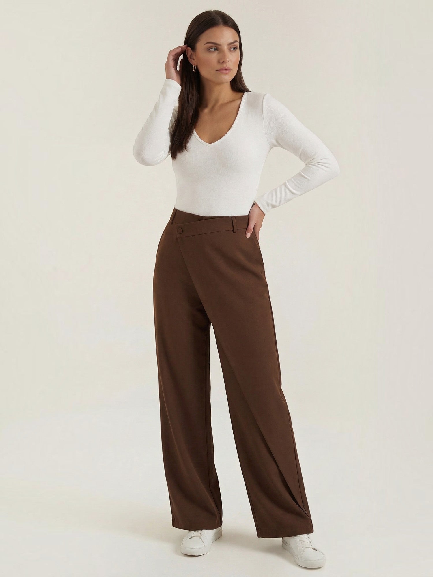 Wrap Front Wide Leg Trousers