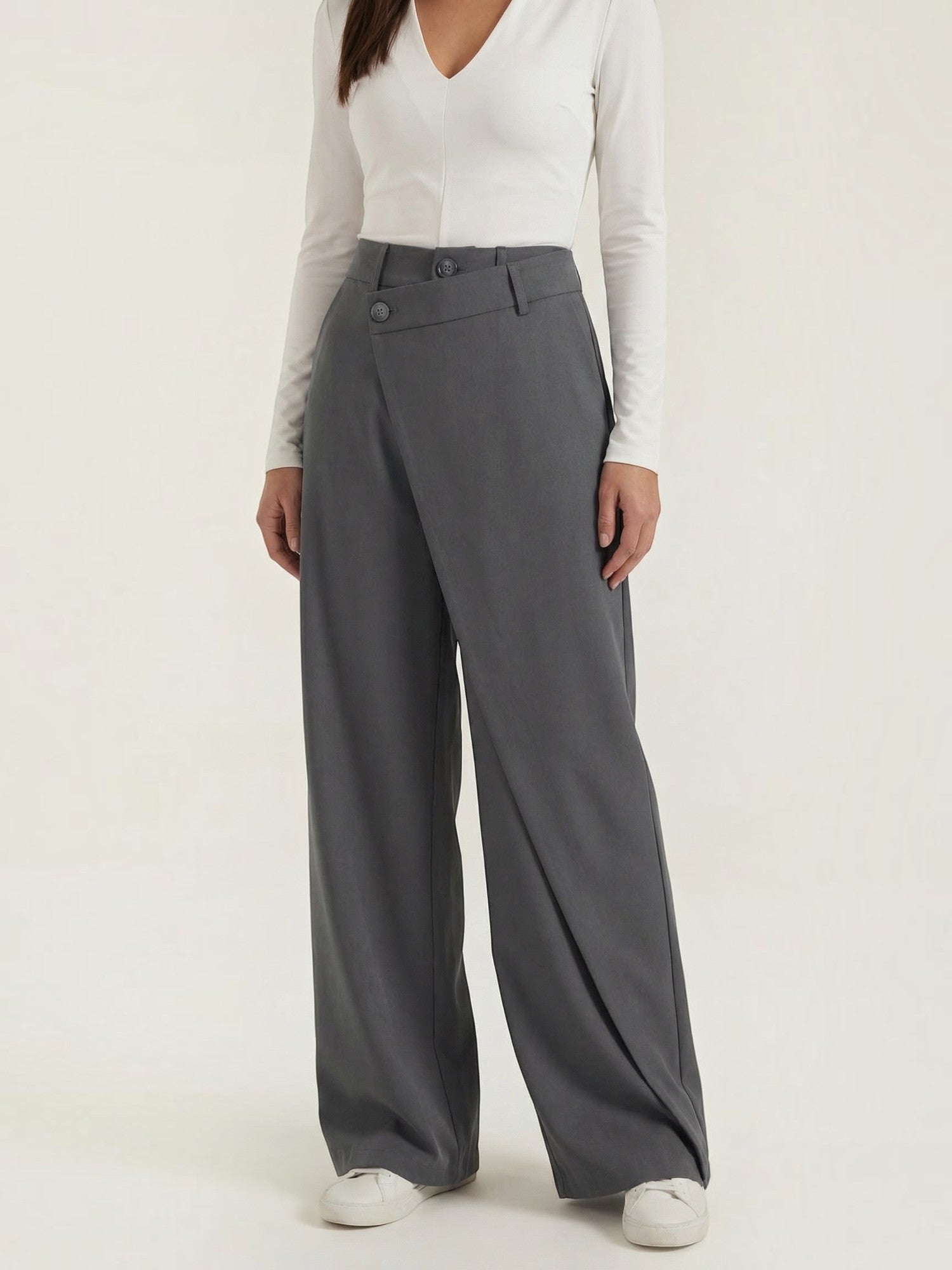 Wrap Front Wide Leg Trousers