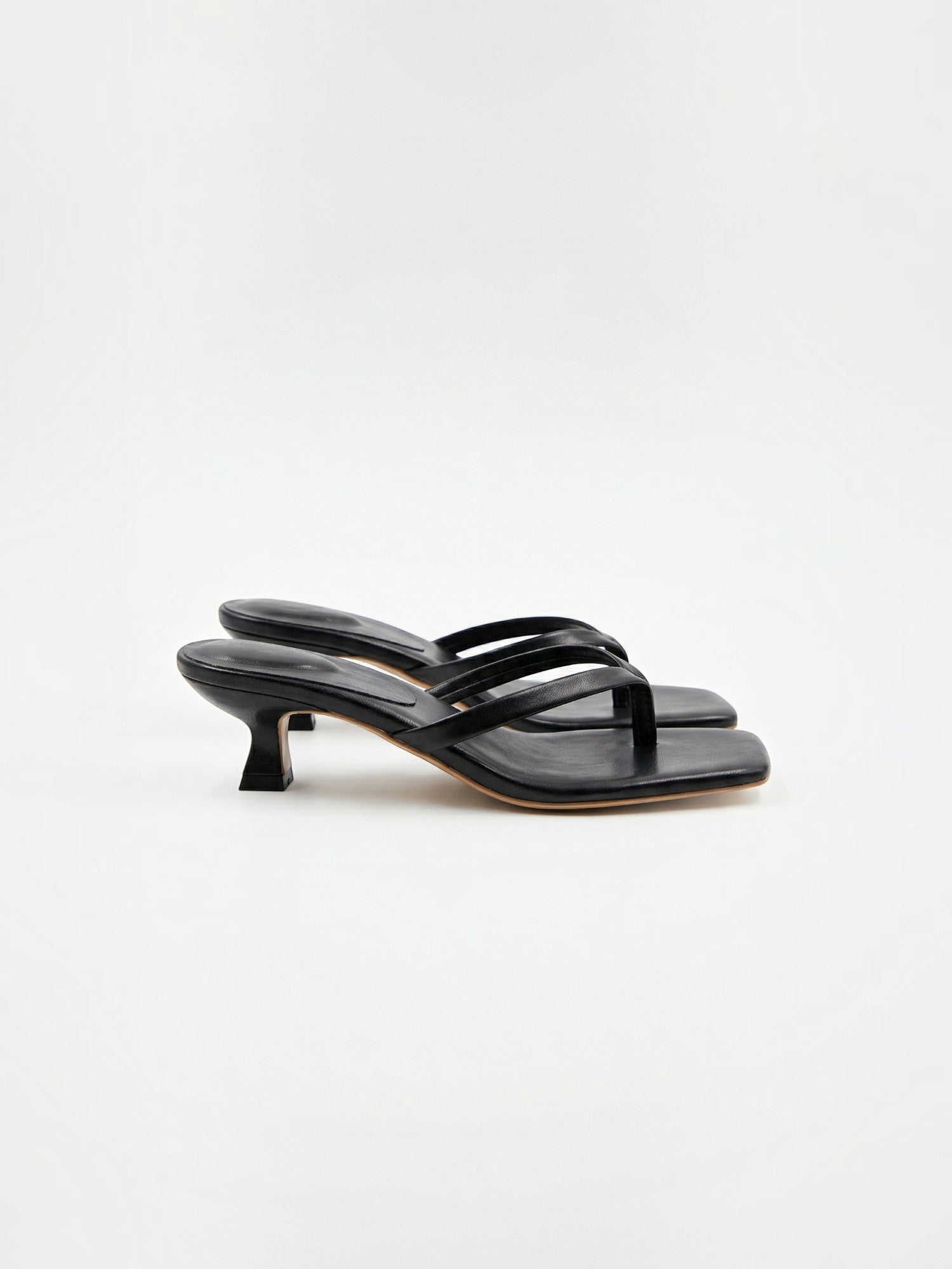 Square-Toe Thong Heeled Sandals