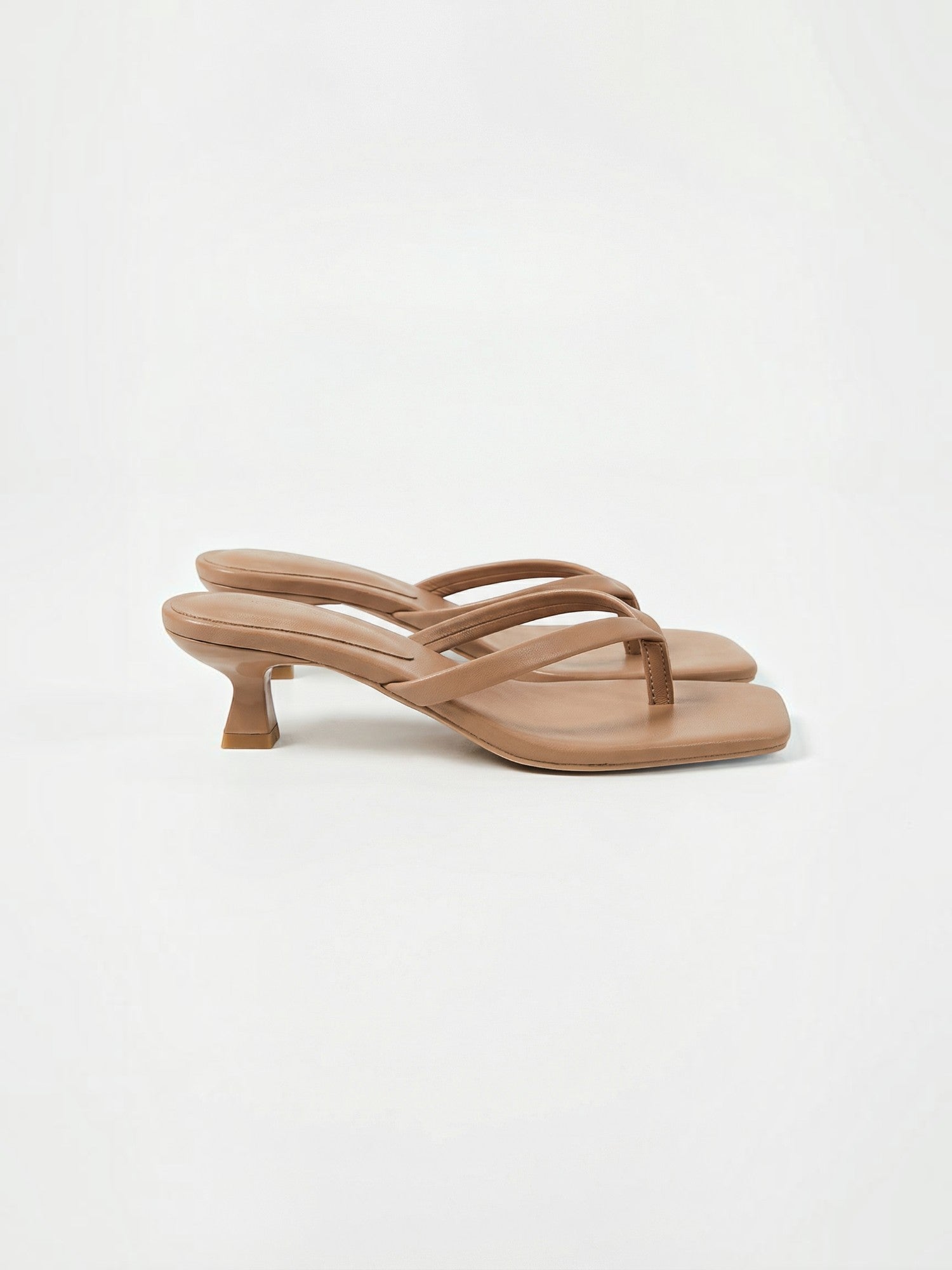 Square-Toe Thong Heeled Sandals