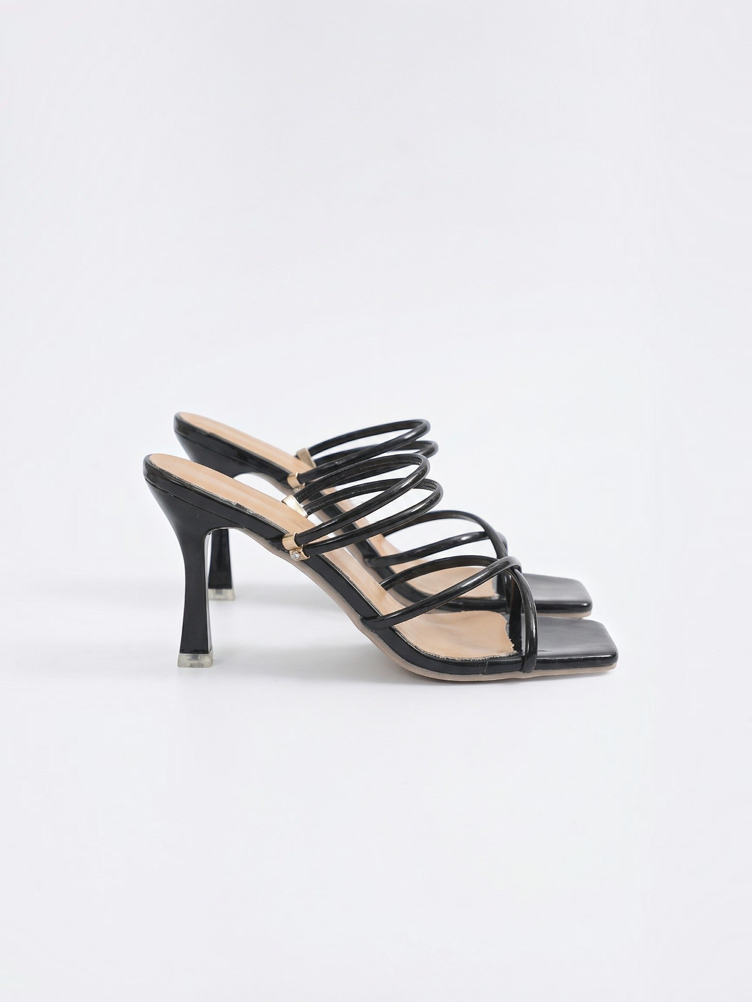 Strappy Square-Toe Heeled Sandals