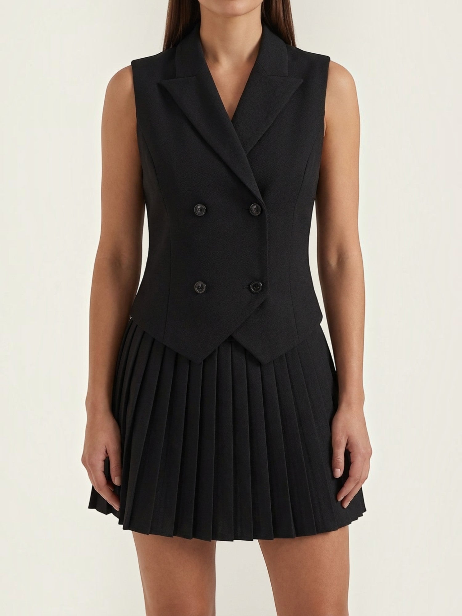 Pleated Skirt & Tailored Vest Set