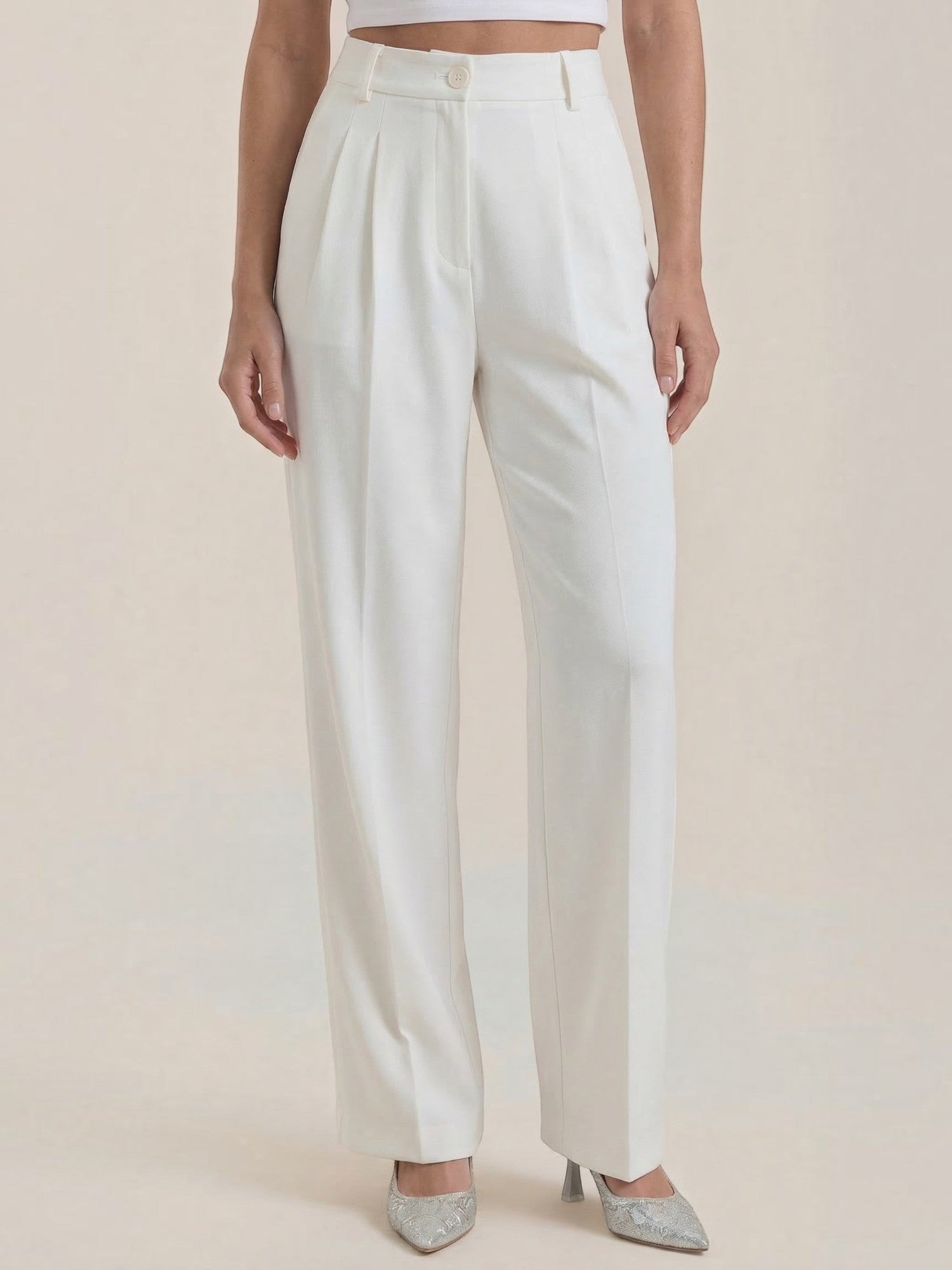 High Waist Pleated Wide Leg Trousers