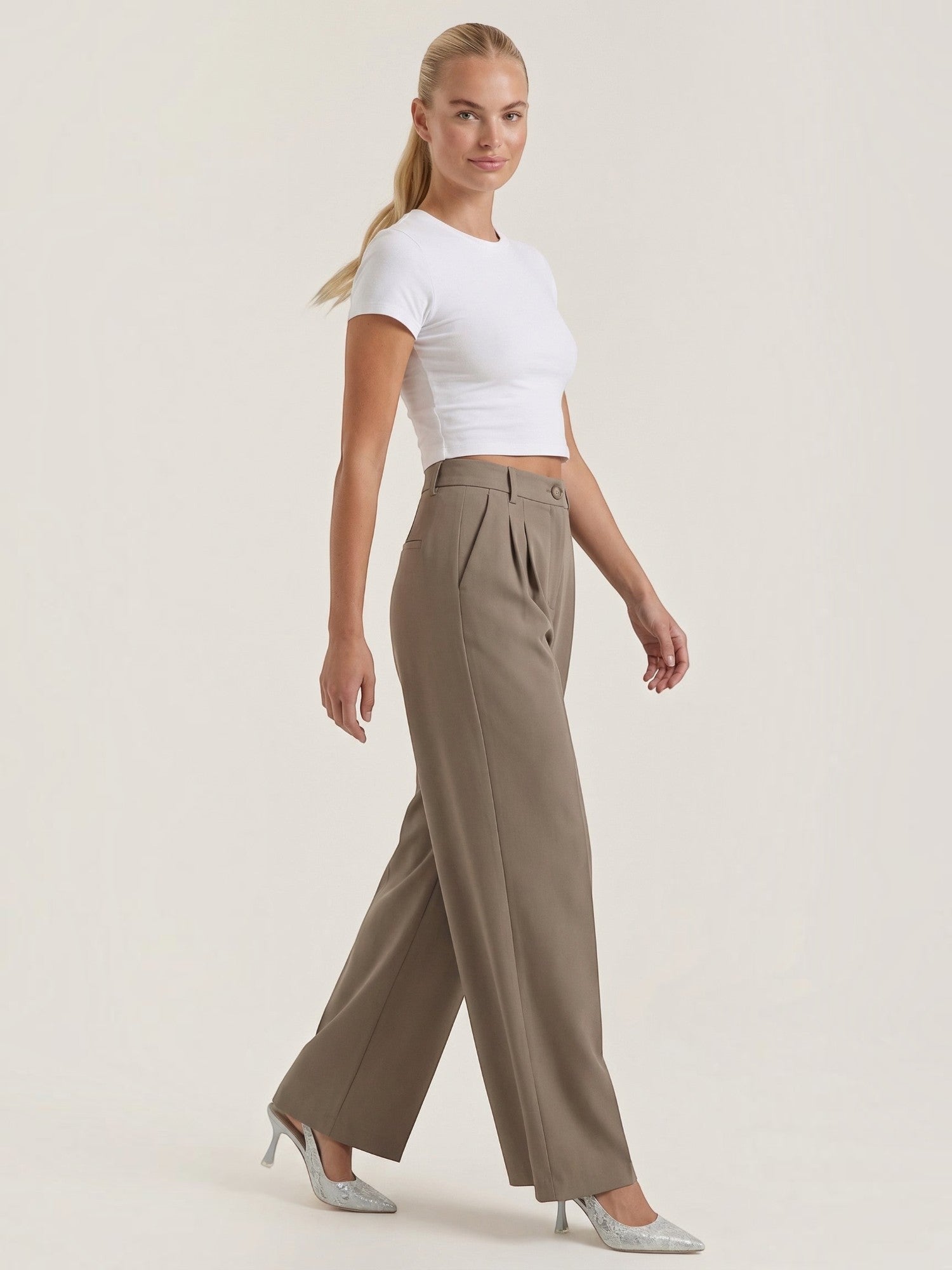 High Waist Pleated Wide Leg Trousers