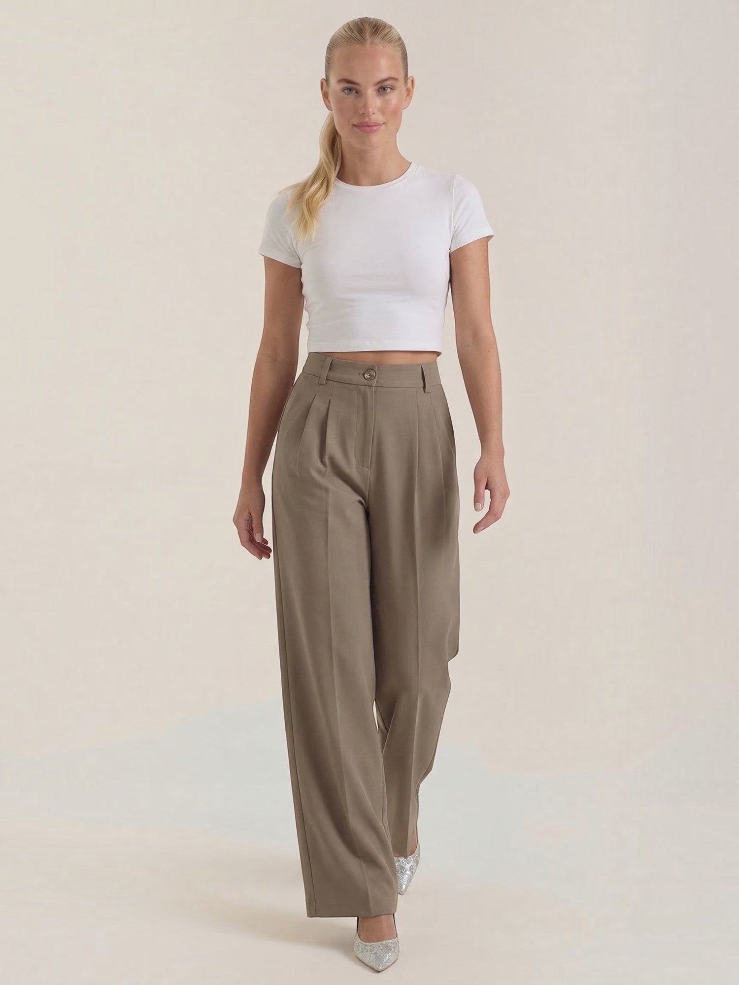 High Waist Pleated Wide Leg Trousers