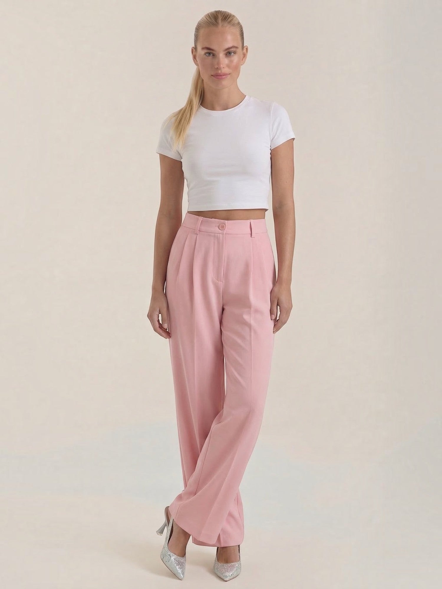 High Waist Pleated Wide Leg Trousers