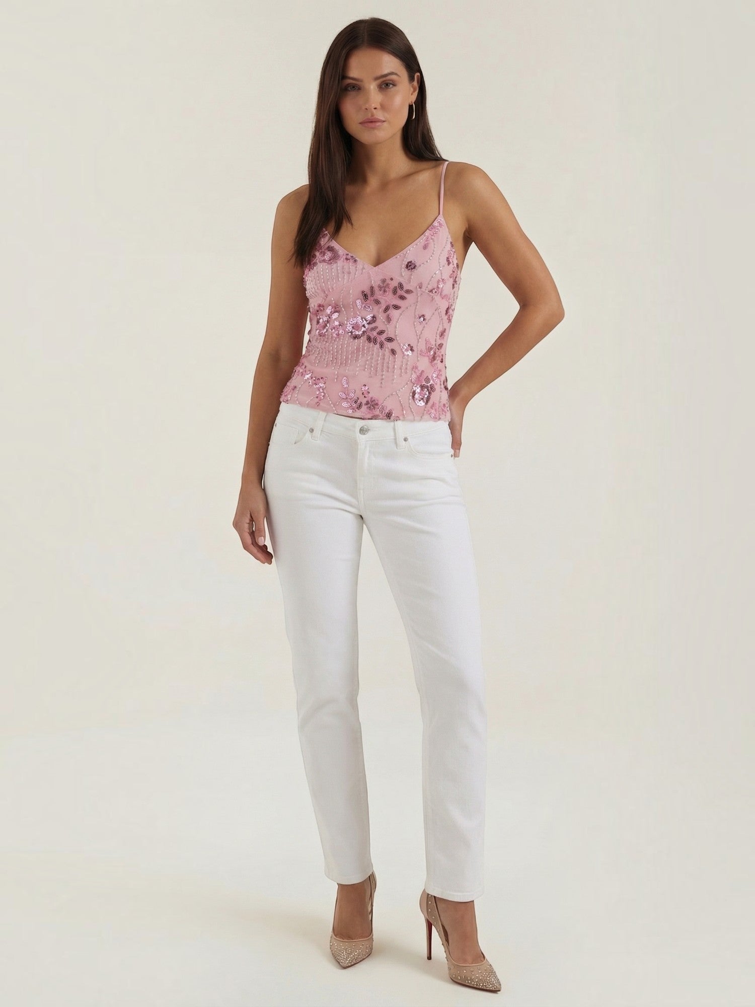 Embroidered Sequin Cami Top