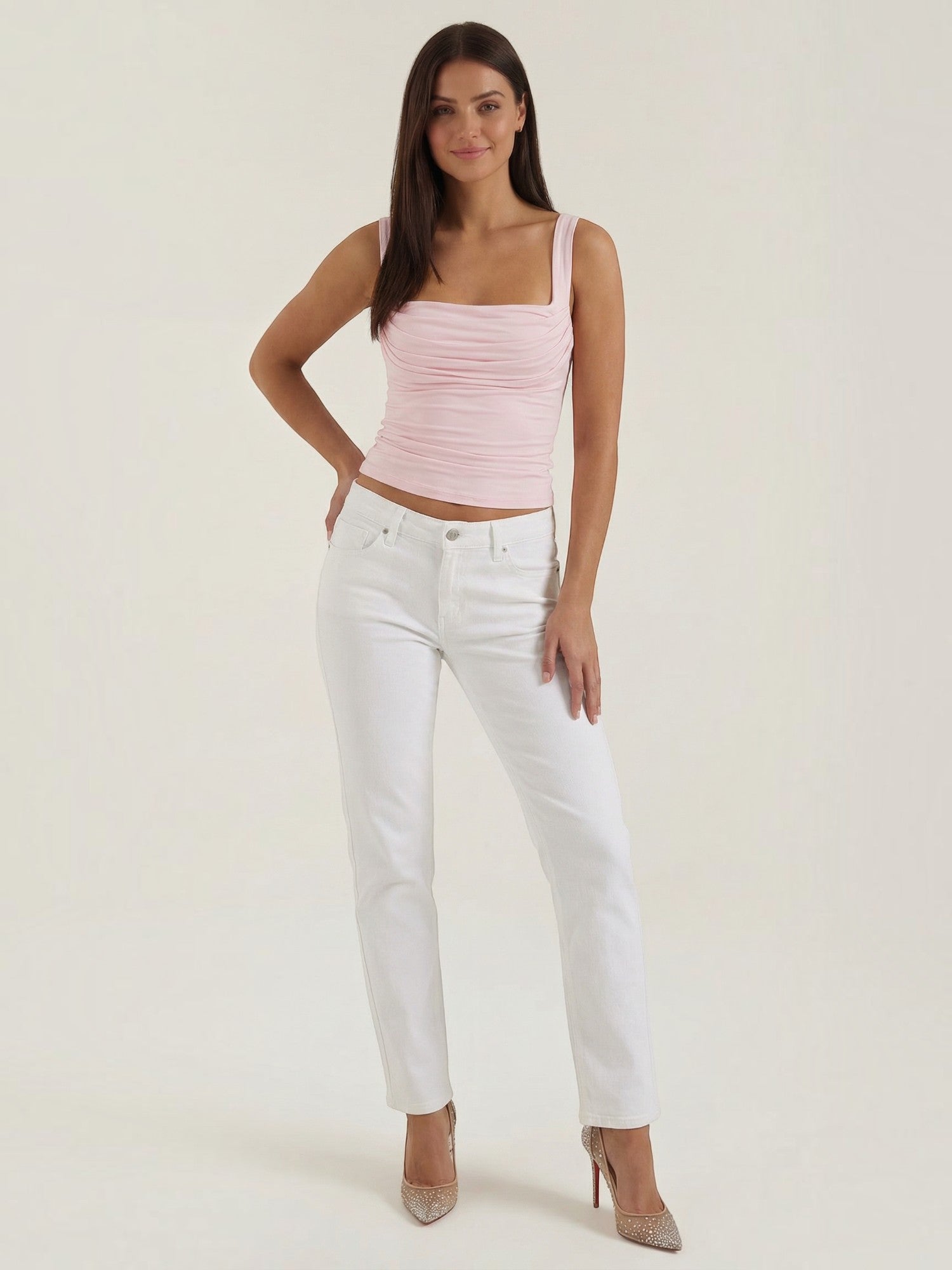 Ruched Square Neck Tank Top