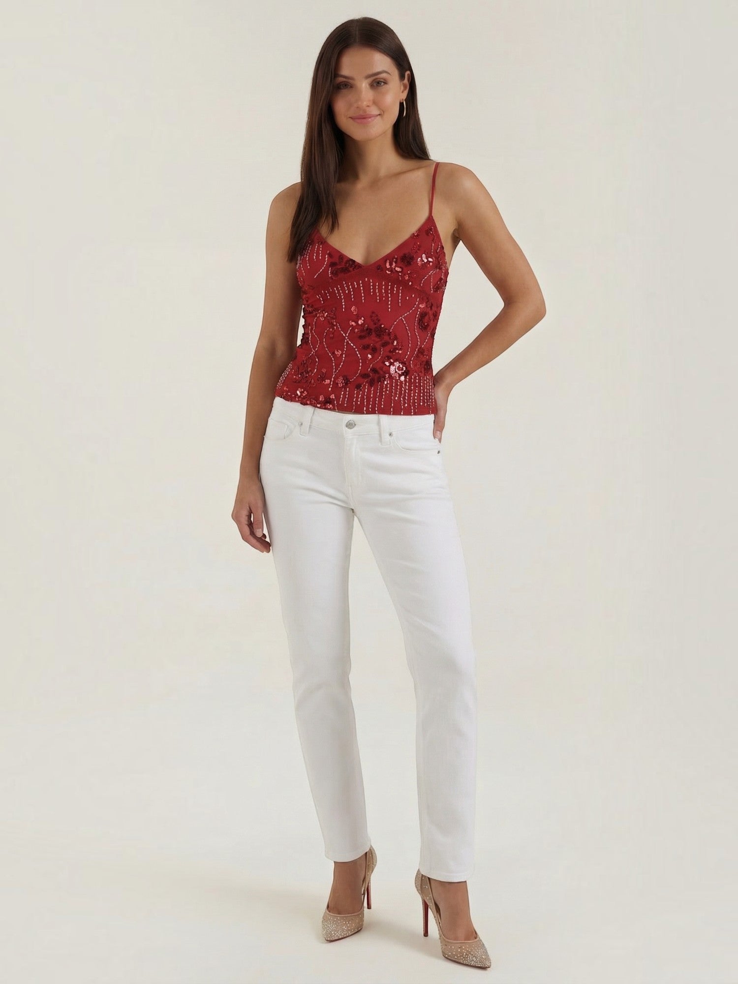 Embroidered Sequin Cami Top