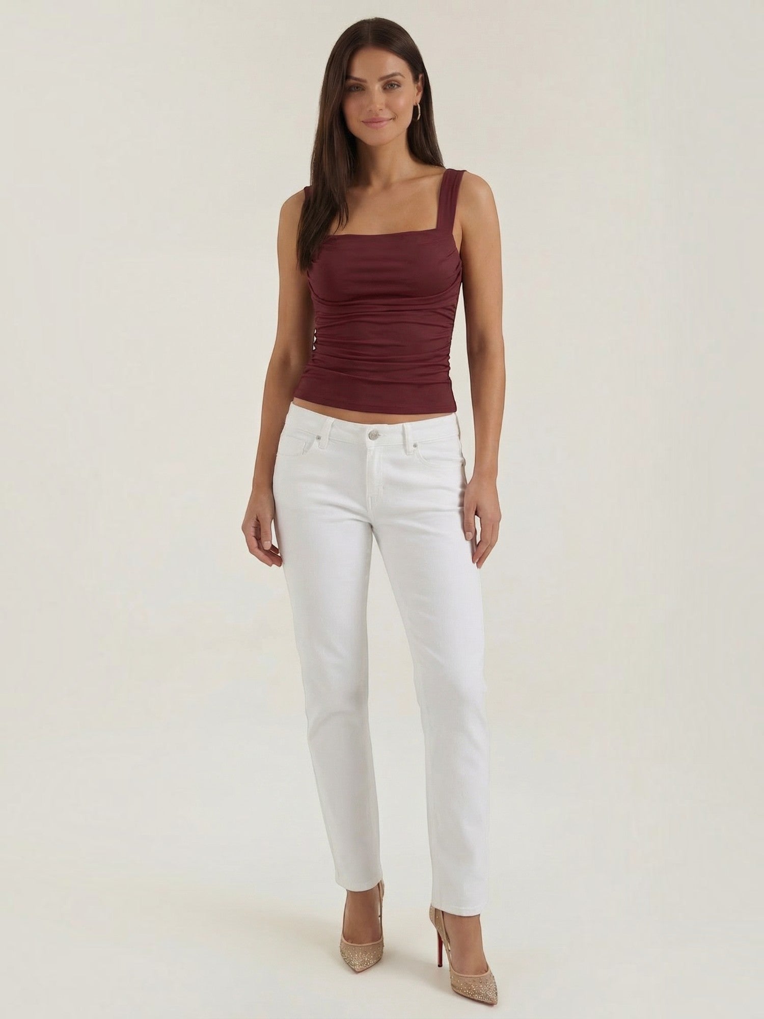 Ruched Square Neck Tank Top