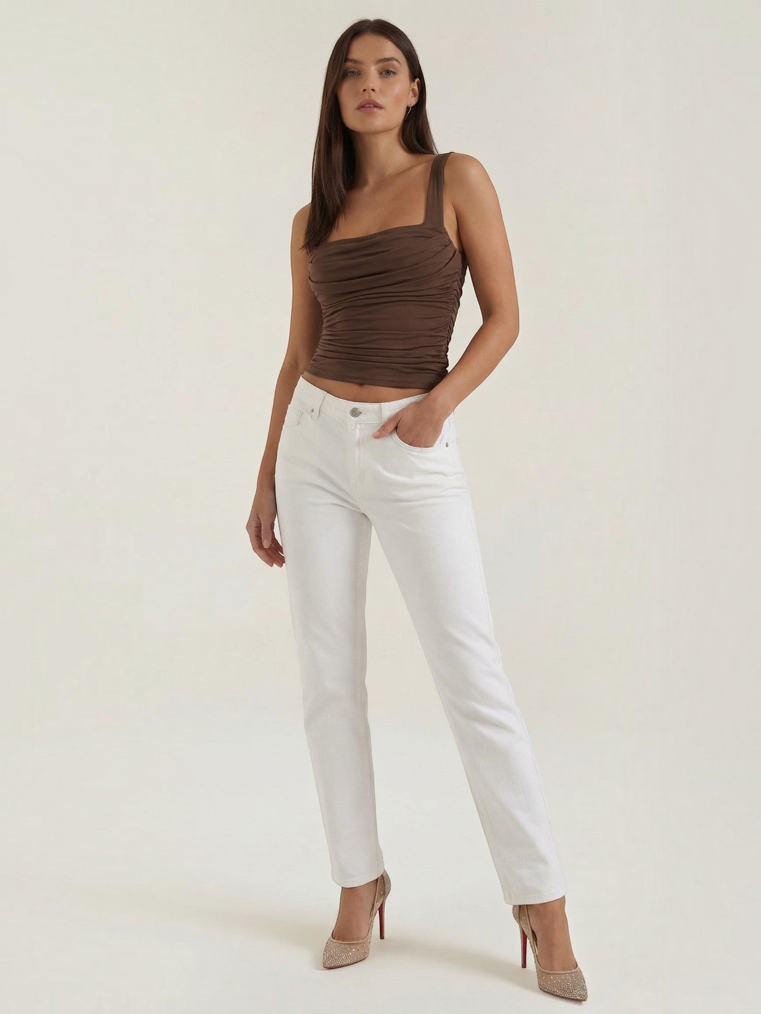 Ruched Square Neck Tank Top