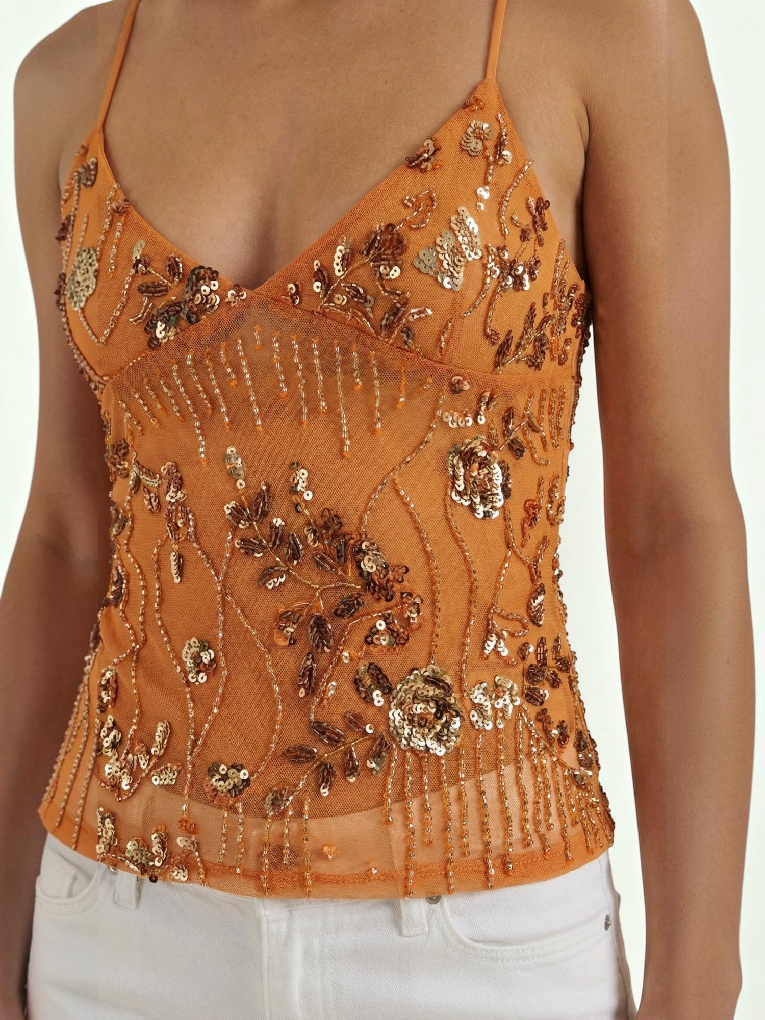 Embroidered Sequin Cami Top