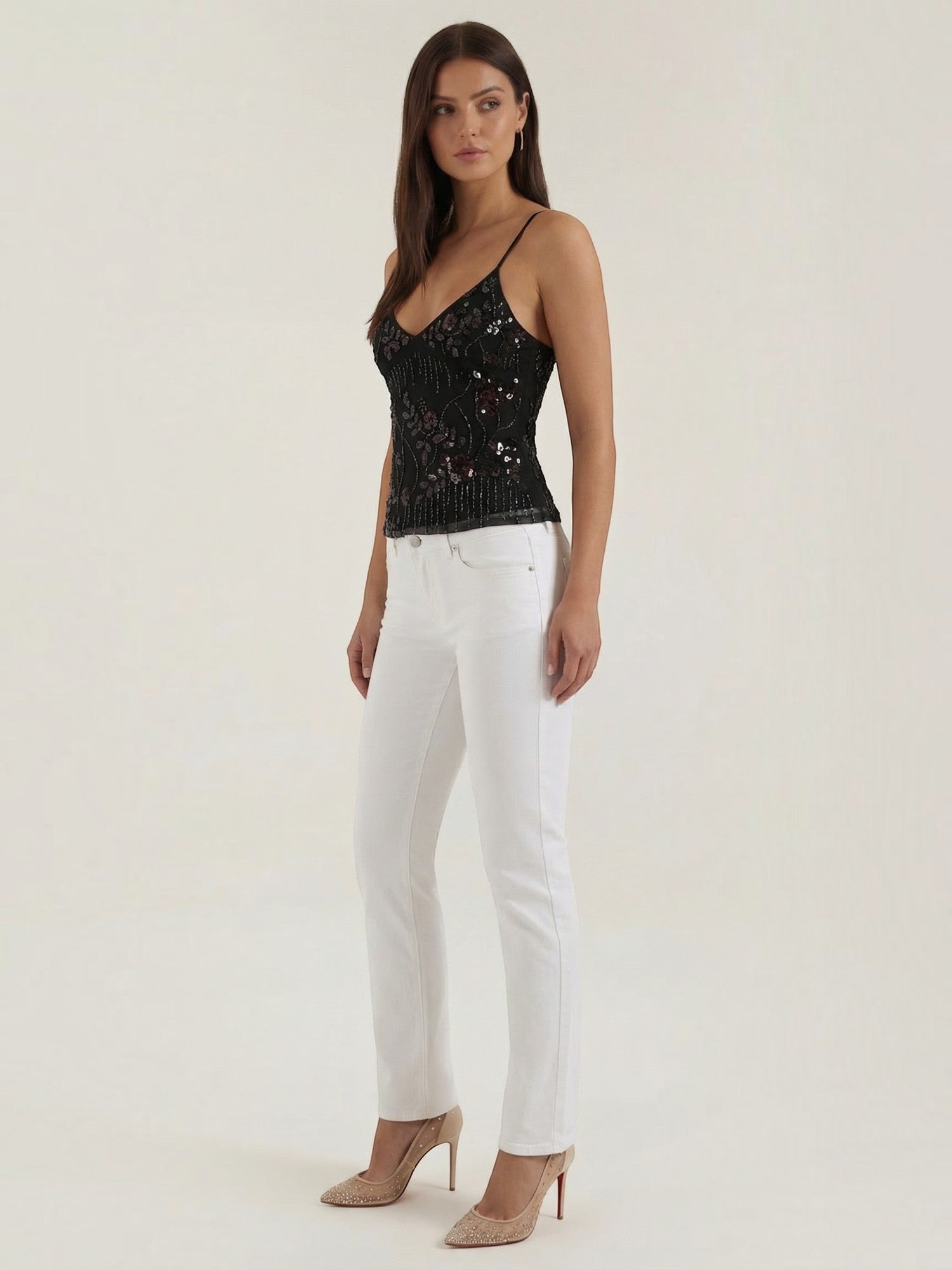 Embroidered Sequin Cami Top